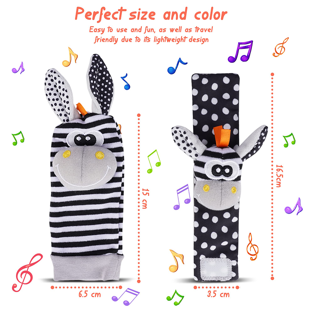 (4pcs 002) Baby Rattle Toys Cute Stuffed Animals Wrist Rattle Foot Finder Socks 0~12 Months For Infant Boy Girl Newborn Gift