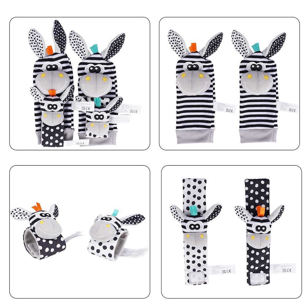 (4pcs 002) Baby Rattle Toys Cute Stuffed Animals Wrist Rattle Foot Finder Socks 0~12 Months For Infant Boy Girl Newborn Gift