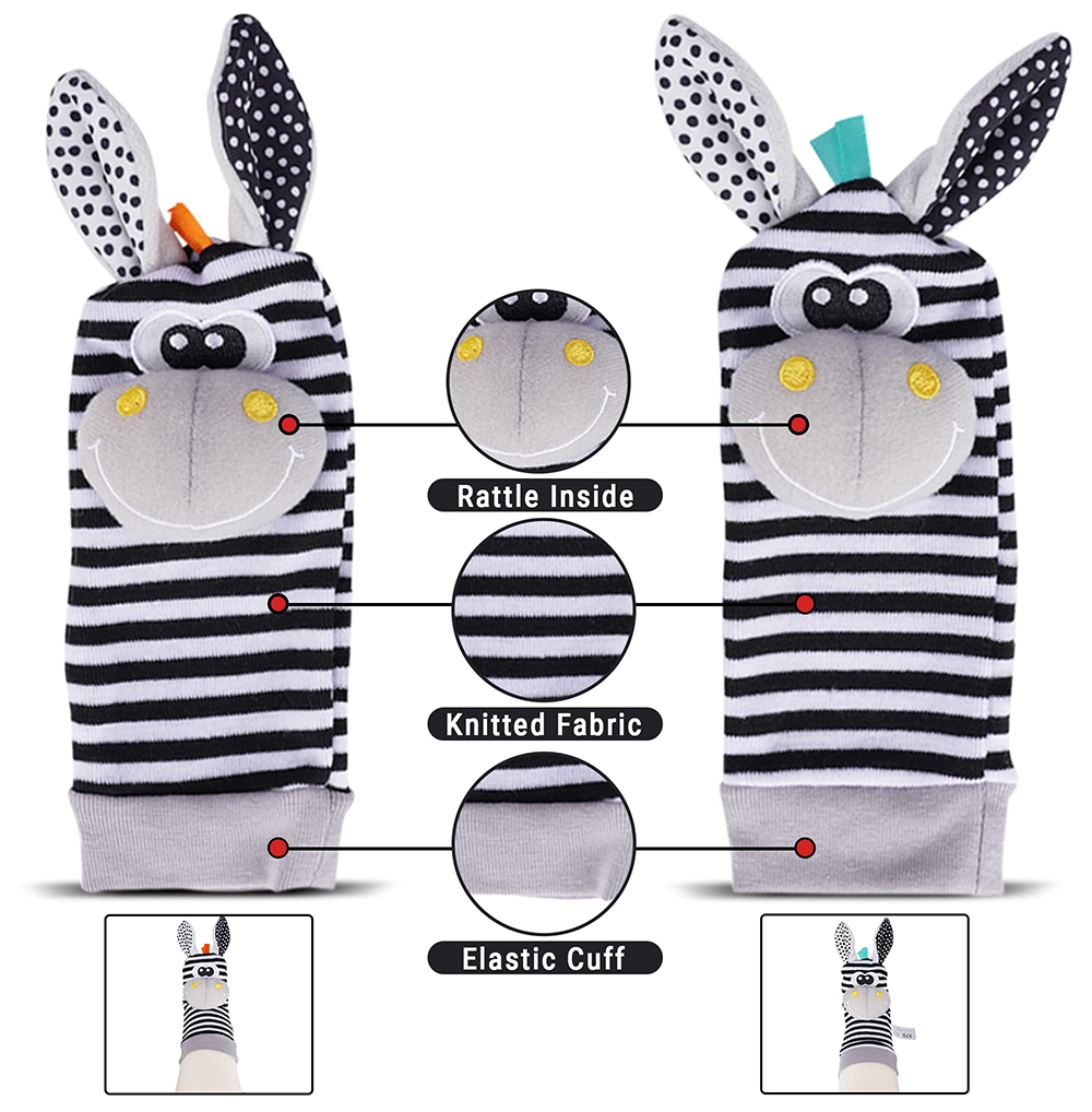 (4pcs 002) Baby Rattle Toys Cute Stuffed Animals Wrist Rattle Foot Finder Socks 0~12 Months For Infant Boy Girl Newborn Gift