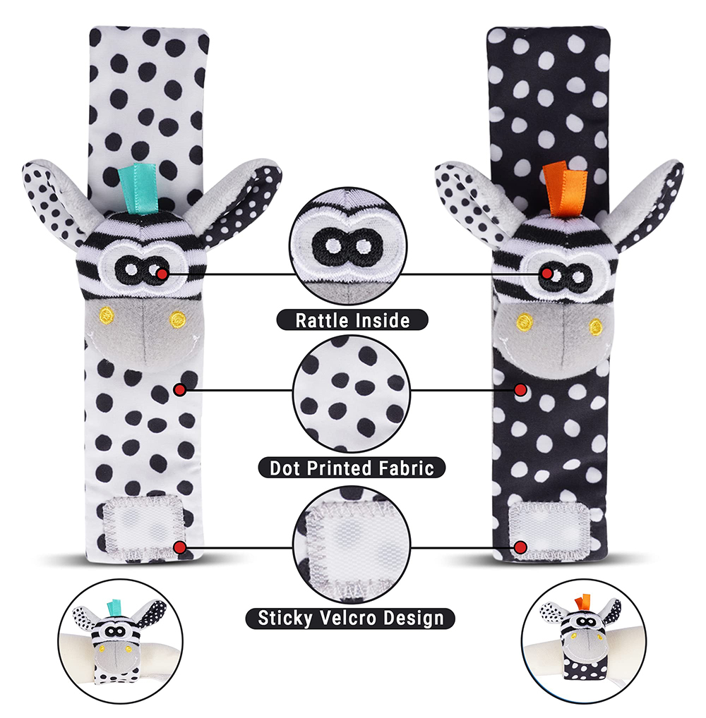 (4pcs 002) Baby Rattle Toys Cute Stuffed Animals Wrist Rattle Foot Finder Socks 0~12 Months For Infant Boy Girl Newborn Gift