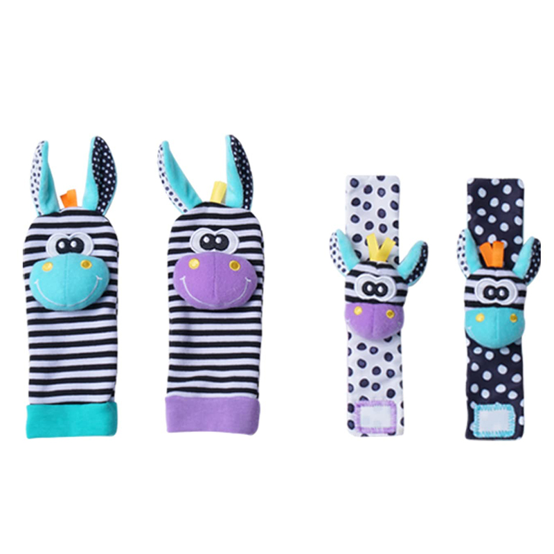 (4pcs 002) Baby Rattle Toys Cute Stuffed Animals Wrist Rattle Foot Finder Socks 0~12 Months For Infant Boy Girl Newborn Gift