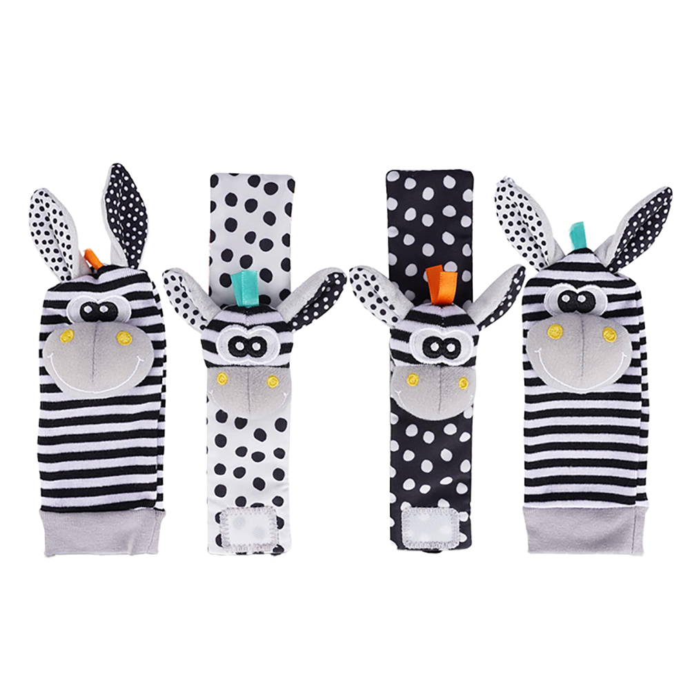 (4pcs 002) Baby Rattle Toys Cute Stuffed Animals Wrist Rattle Foot Finder Socks 0~12 Months For Infant Boy Girl Newborn Gift