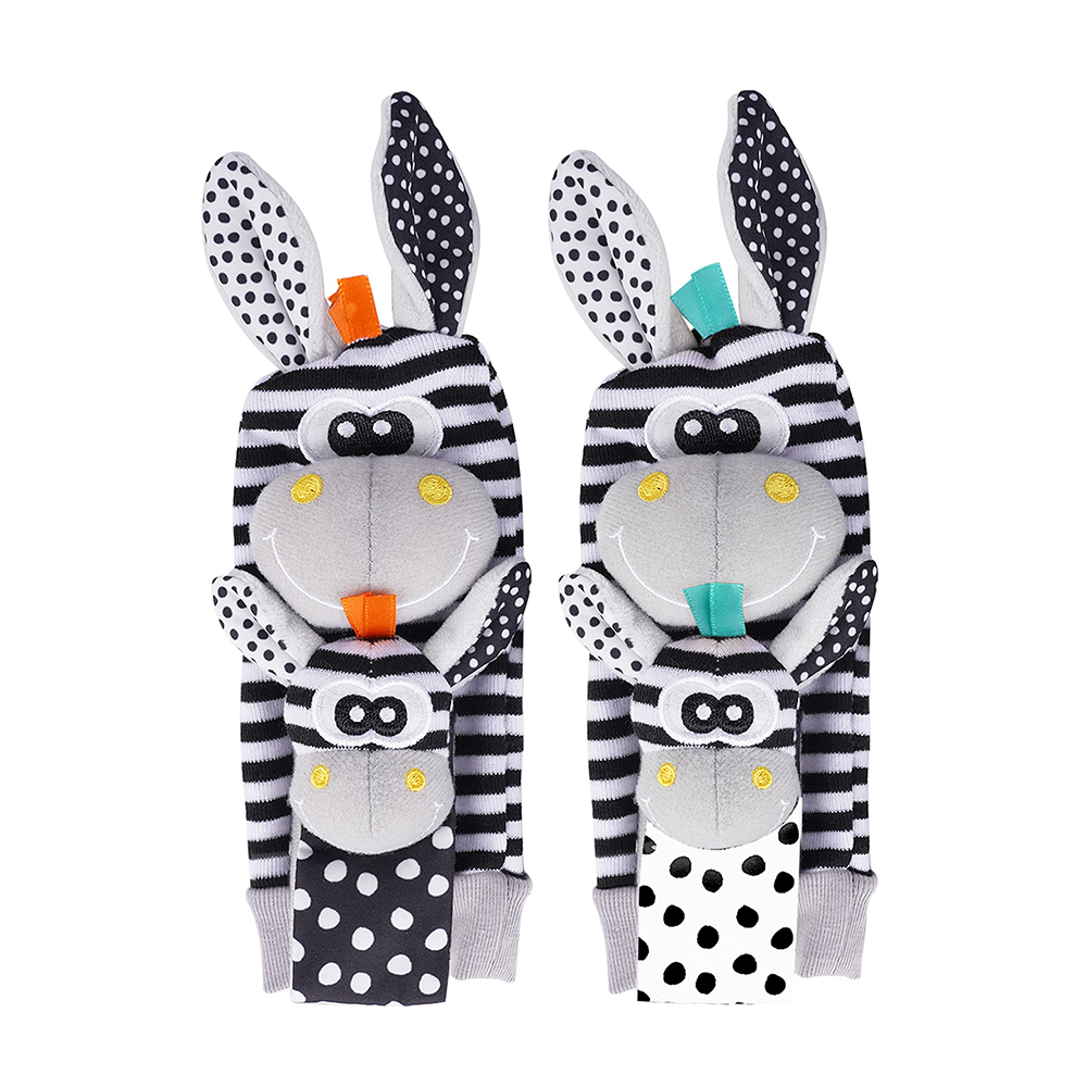 (4pcs 002) Baby Rattle Toys Cute Stuffed Animals Wrist Rattle Foot Finder Socks 0~12 Months For Infant Boy Girl Newborn Gift