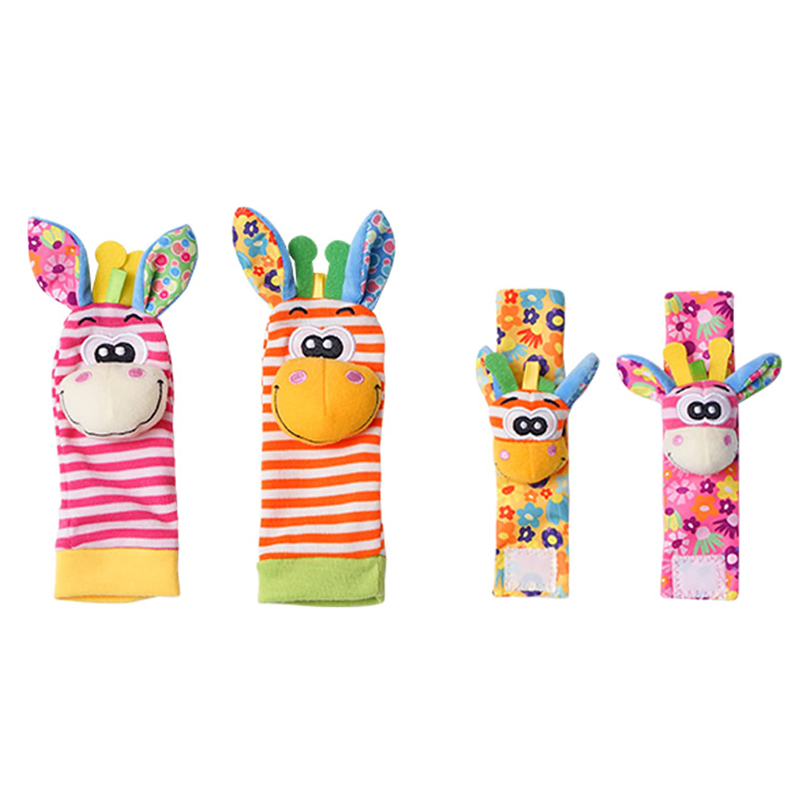 (4pcs 002) Baby Rattle Toys Cute Stuffed Animals Wrist Rattle Foot Finder Socks 0~12 Months For Infant Boy Girl Newborn Gift