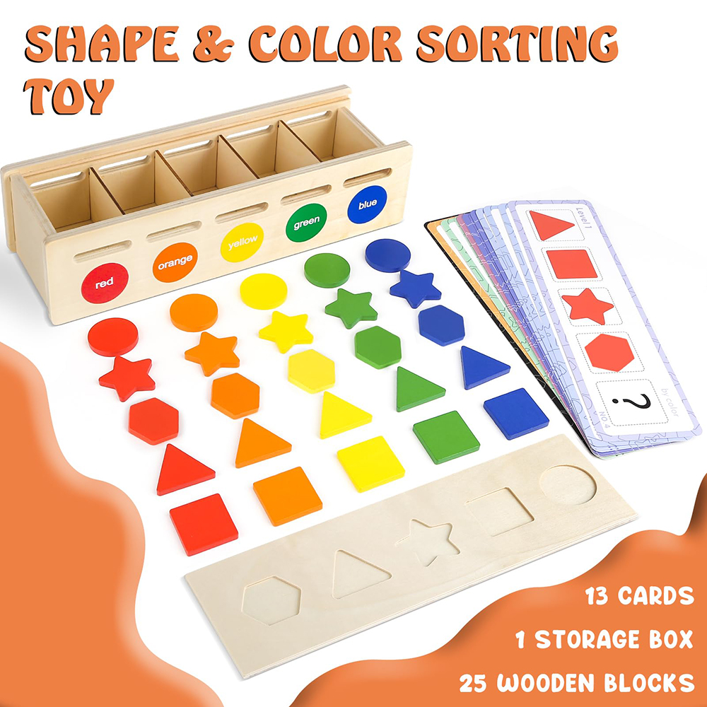 Wooden Color Shape Sorting Box Montessori Toys Color Shape Sorting Toy Preschool Early Learning Educational Toy for Kids Gifts