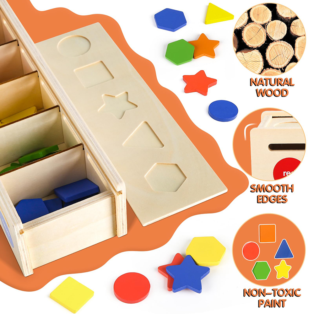 Wooden Color Shape Sorting Box Montessori Toys Color Shape Sorting Toy Preschool Early Learning Educational Toy for Kids Gifts