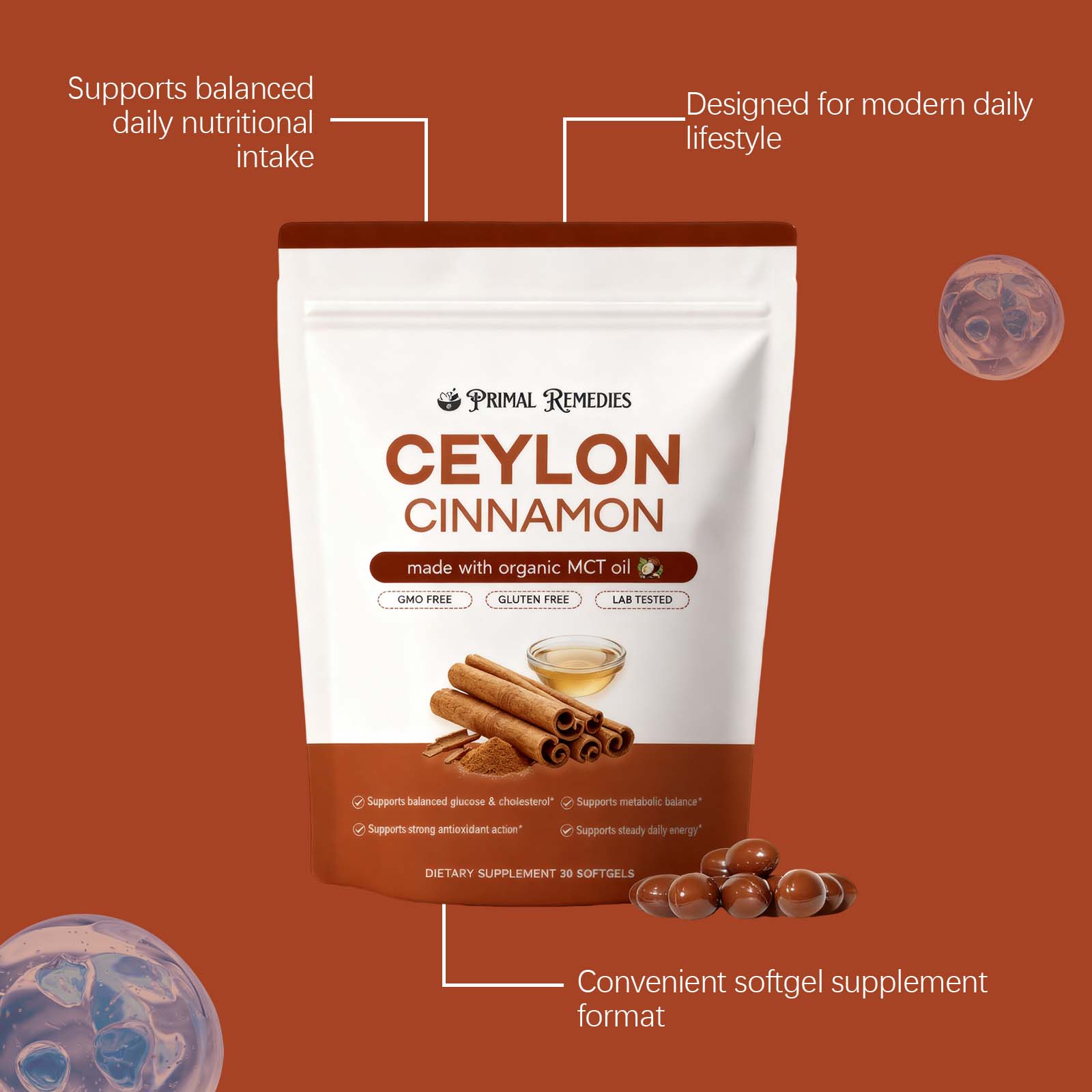 Cinnamon Soft Capsules Mild Formula Dietary Supplement Nourish Body Energy Comfort Balance Daily Body Care Nutritional Softgel Health Support