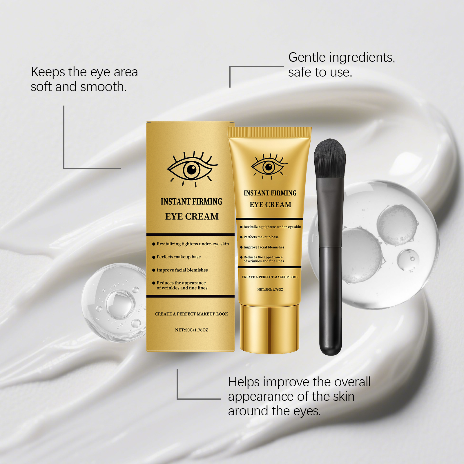 Brightening Nourishing Eye Cream Daily Mild Moisturizing Hydrating Lock Water Elastic Soft Skin Around Eyes Massage Care Lotion