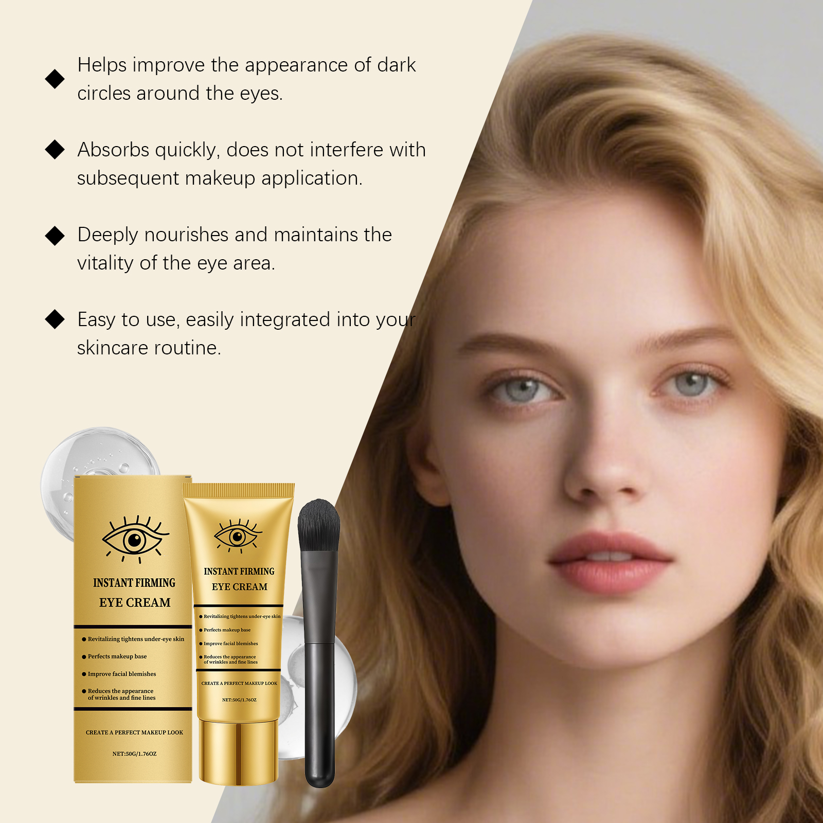 Brightening Nourishing Eye Cream Daily Mild Moisturizing Hydrating Lock Water Elastic Soft Skin Around Eyes Massage Care Lotion