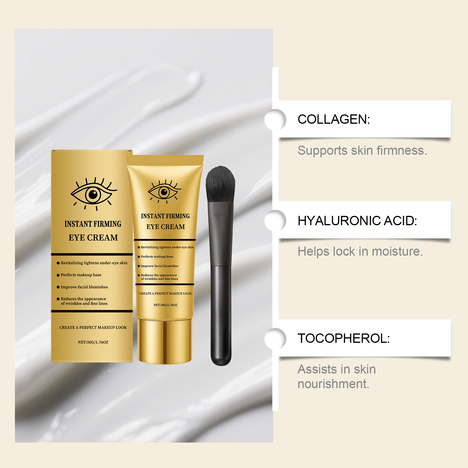 Brightening Nourishing Eye Cream Daily Mild Moisturizing Hydrating Lock Water Elastic Soft Skin Around Eyes Massage Care Lotion