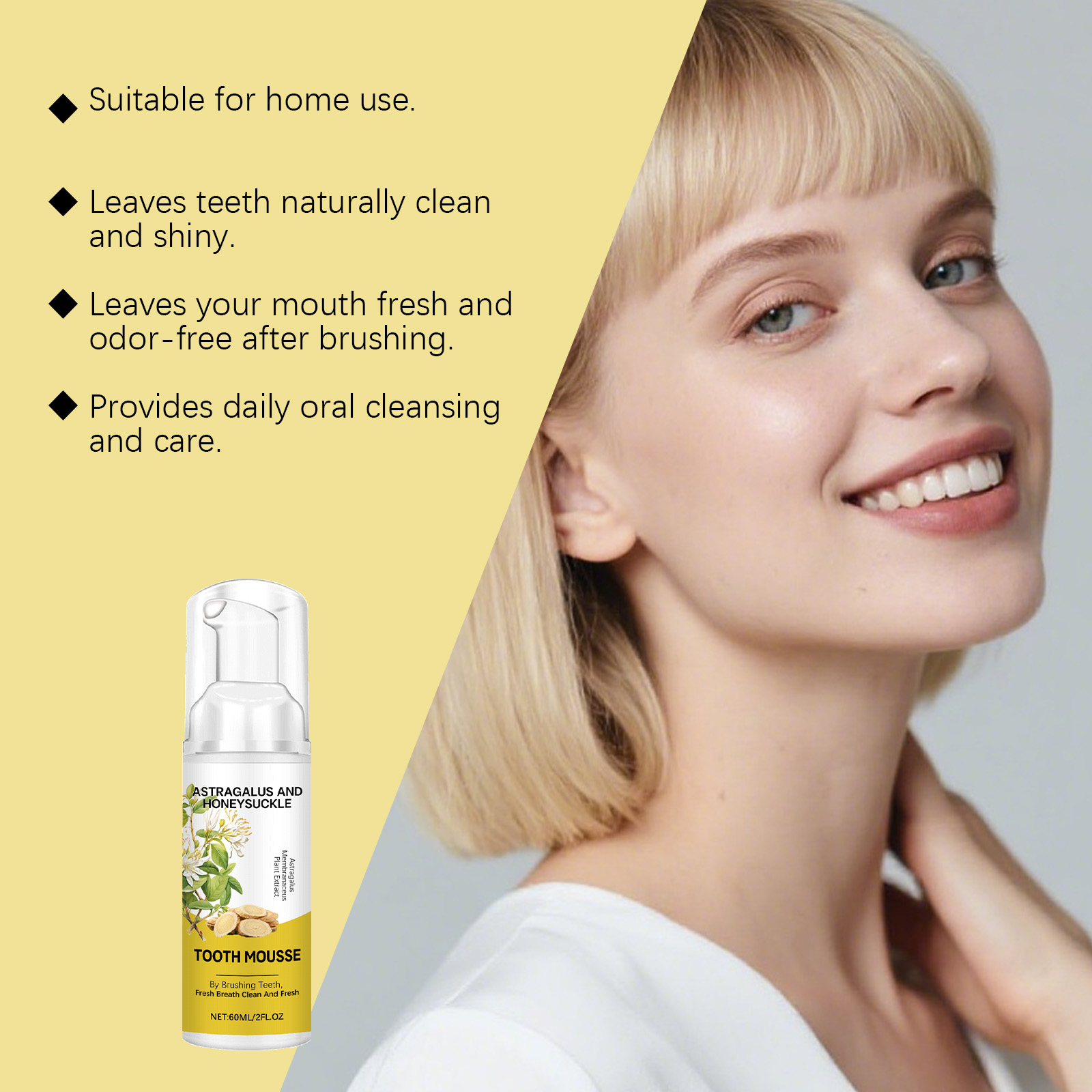 Astragalus Fresh Cleansing Dental Mousse Mild Clean Protect Teeth Remove Yellow Stains Daily Oral Care