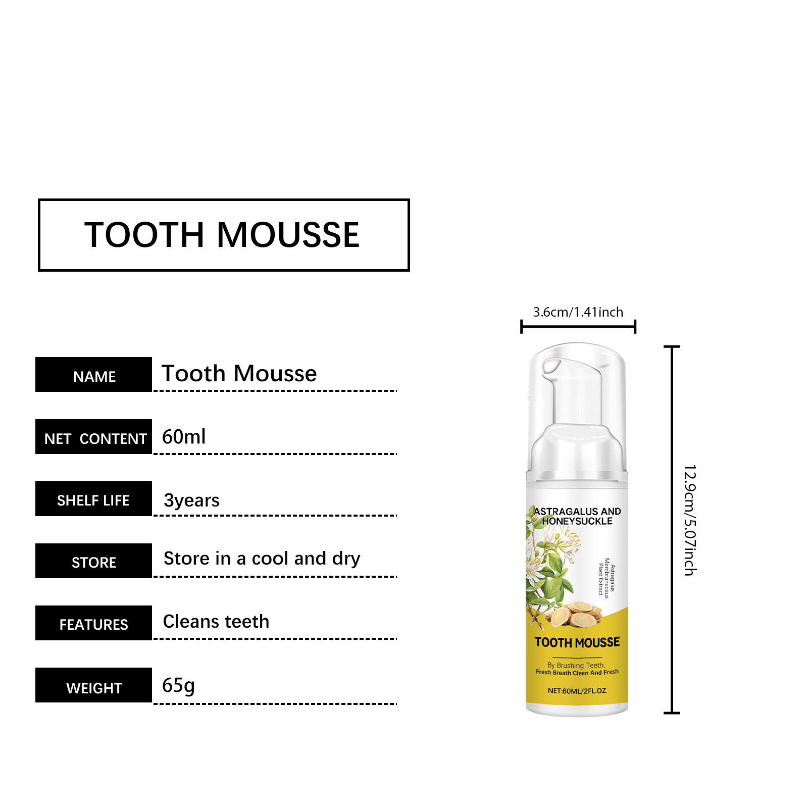 Astragalus Fresh Cleansing Dental Mousse Mild Clean Protect Teeth Remove Yellow Stains Daily Oral Care