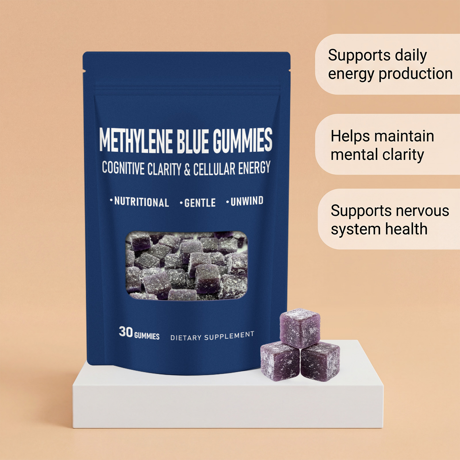 Methylene Blue Nutrient Gummy Nourish Body Supplement Oral Candy Daily Boost Vitality Energy Health Food For Human Daily Intake