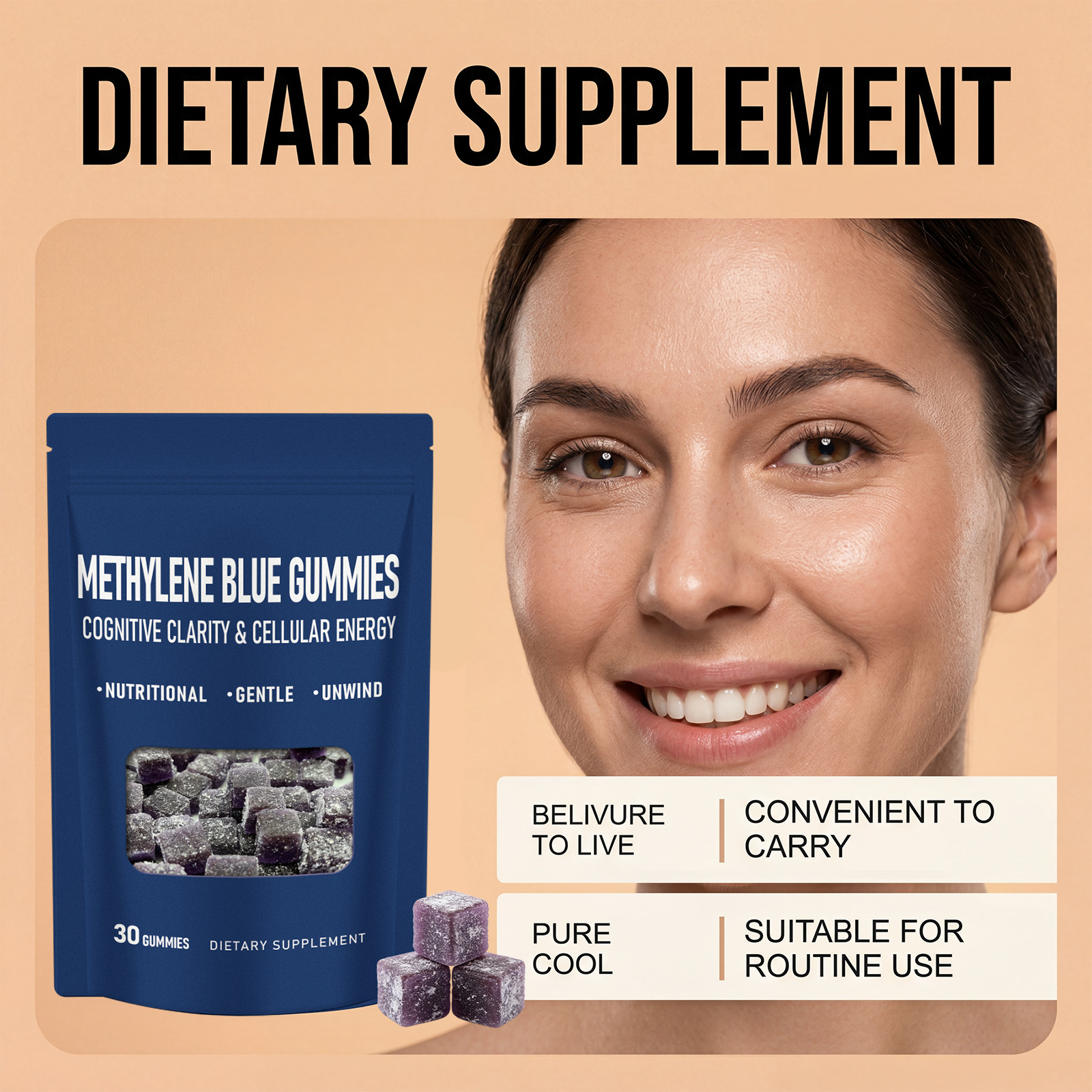 Methylene Blue Nutrient Gummy Nourish Body Supplement Oral Candy Daily Boost Vitality Energy Health Food For Human Daily Intake