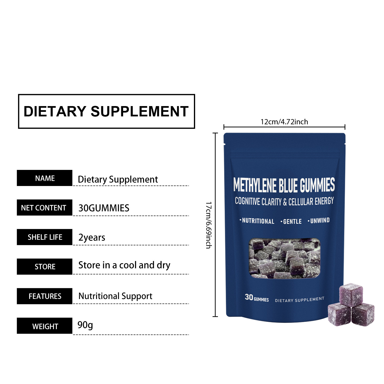 Methylene Blue Nutrient Gummy Nourish Body Supplement Oral Candy Daily Boost Vitality Energy Health Food For Human Daily Intake