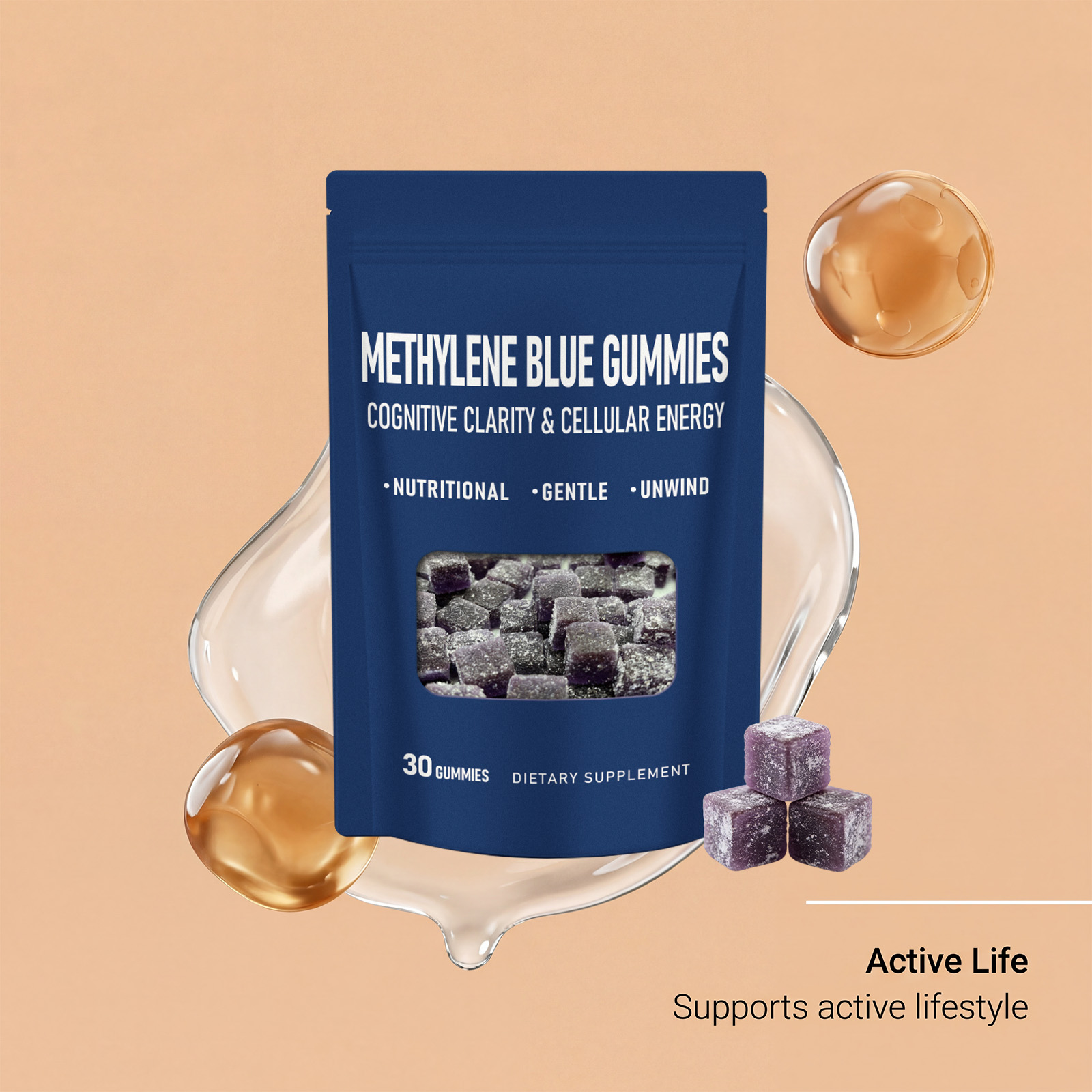 Methylene Blue Nutrient Gummy Nourish Body Supplement Oral Candy Daily Boost Vitality Energy Health Food For Human Daily Intake