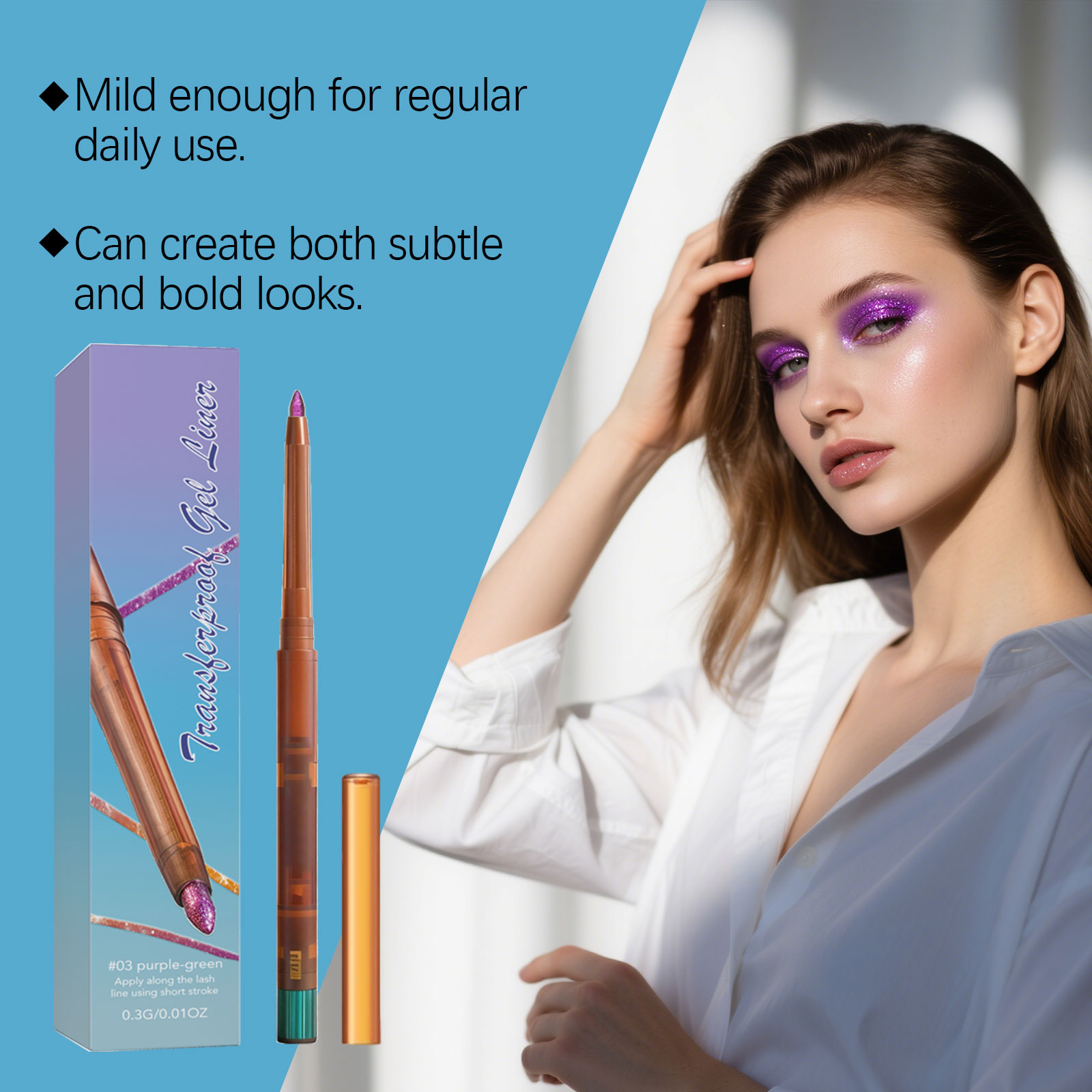 (02) Gel Eyeliner Smooth Fluid Natural Outline Color Retain Makeup Anti Smudge Daily Facial Makeup