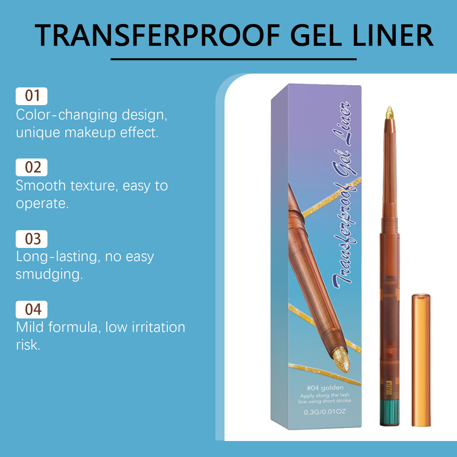 (02) Gel Eyeliner Smooth Fluid Natural Outline Color Retain Makeup Anti Smudge Daily Facial Makeup