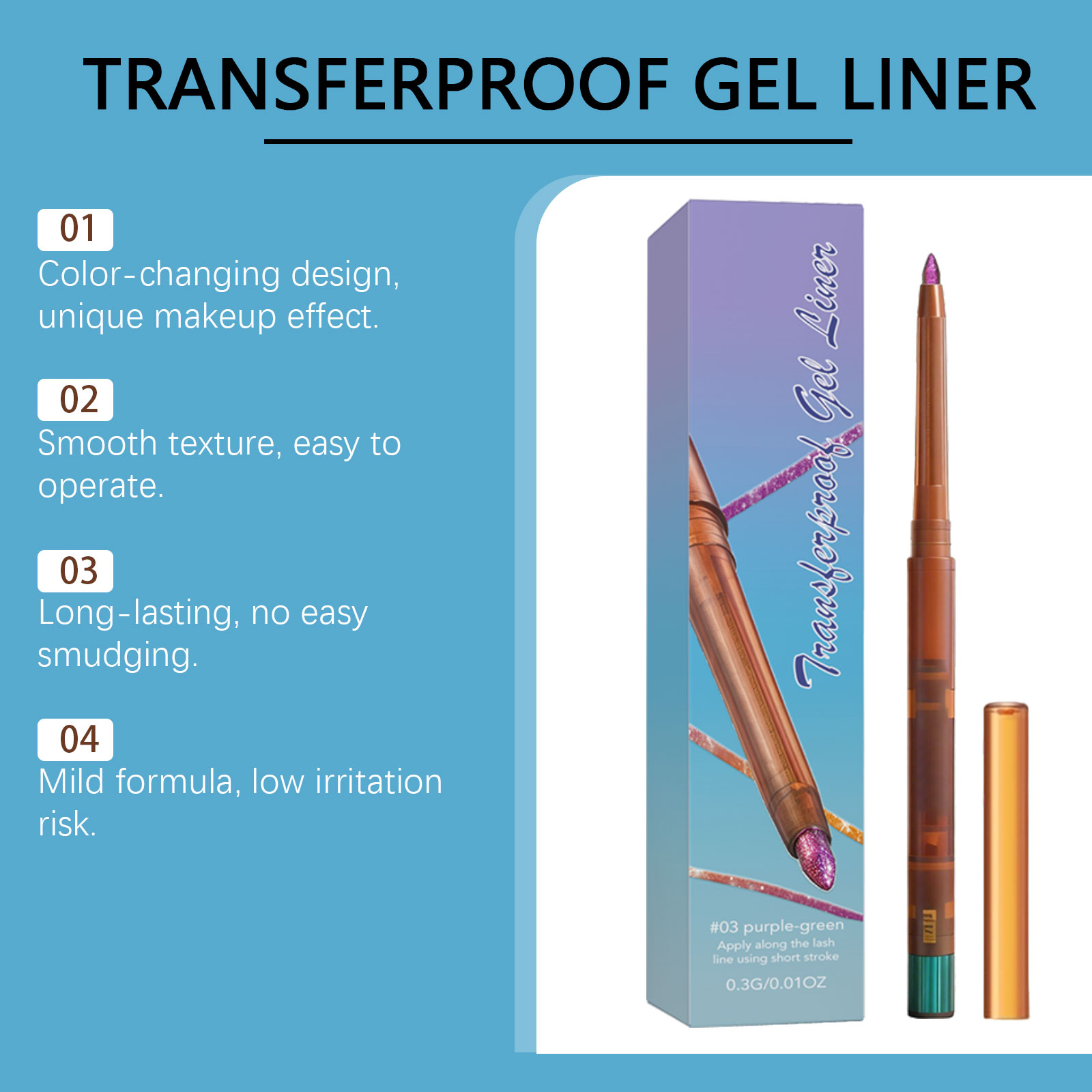 (02) Gel Eyeliner Smooth Fluid Natural Outline Color Retain Makeup Anti Smudge Daily Facial Makeup