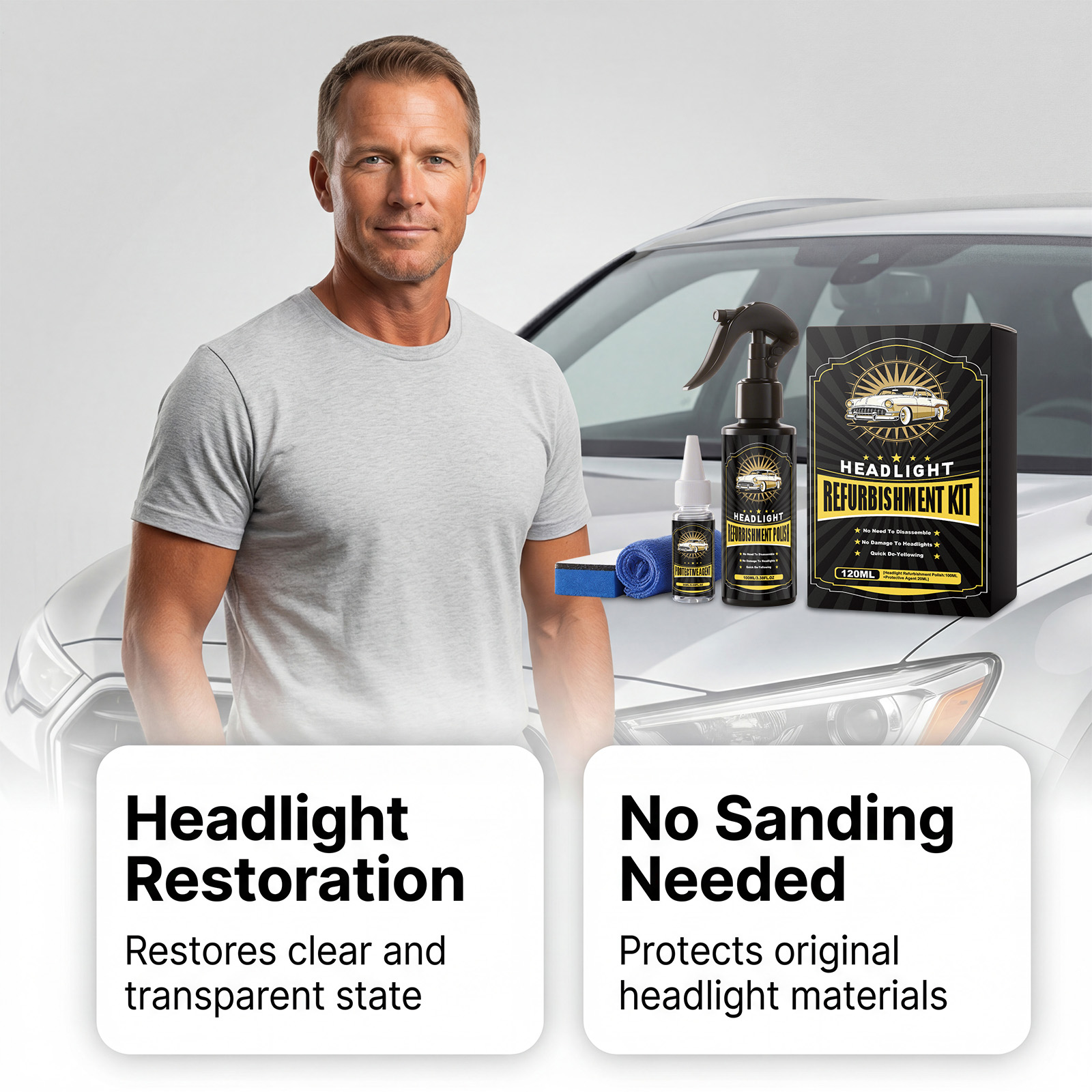 Car Headlight Care Kit Renovate Polish Clean Protect Brighten Clear Vision Lamp Surface