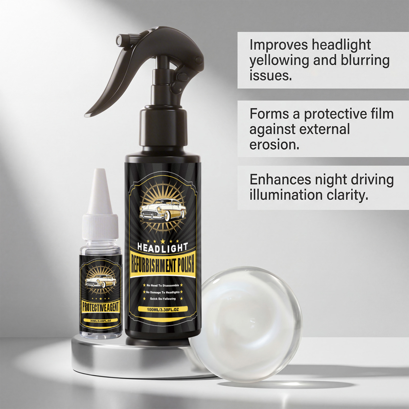 Car Headlight Care Kit Renovate Polish Clean Protect Brighten Clear Vision Lamp Surface
