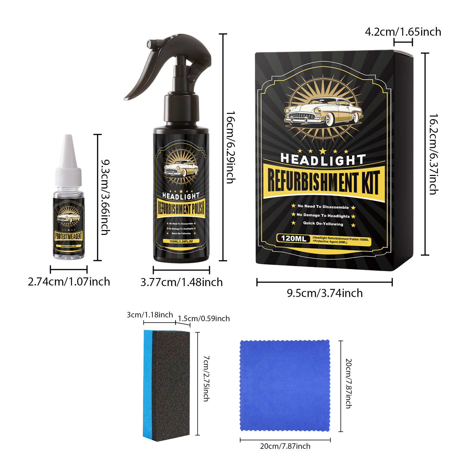 Car Headlight Care Kit Renovate Polish Clean Protect Brighten Clear Vision Lamp Surface