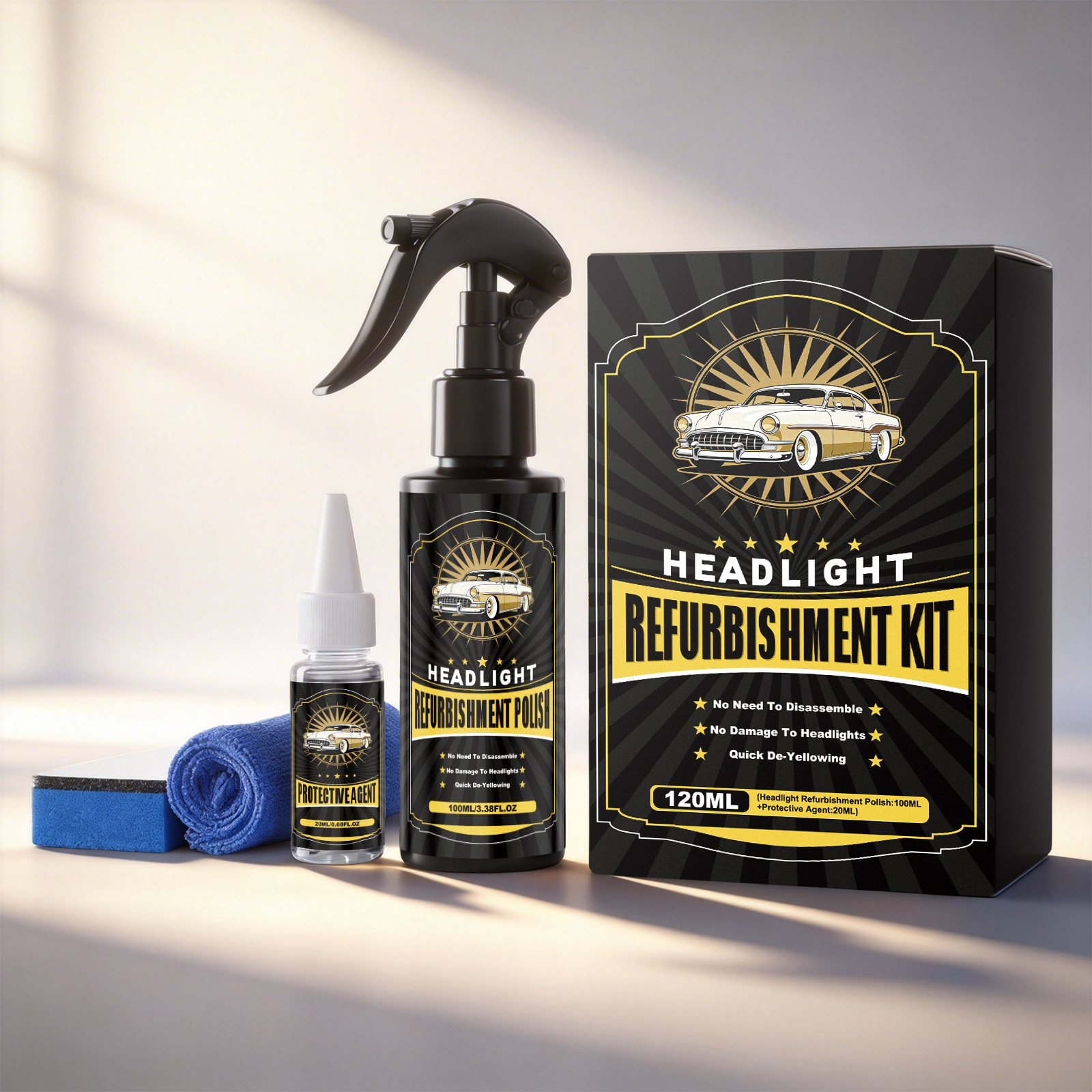 Car Headlight Care Kit Renovate Polish Clean Protect Brighten Clear Vision Lamp Surface