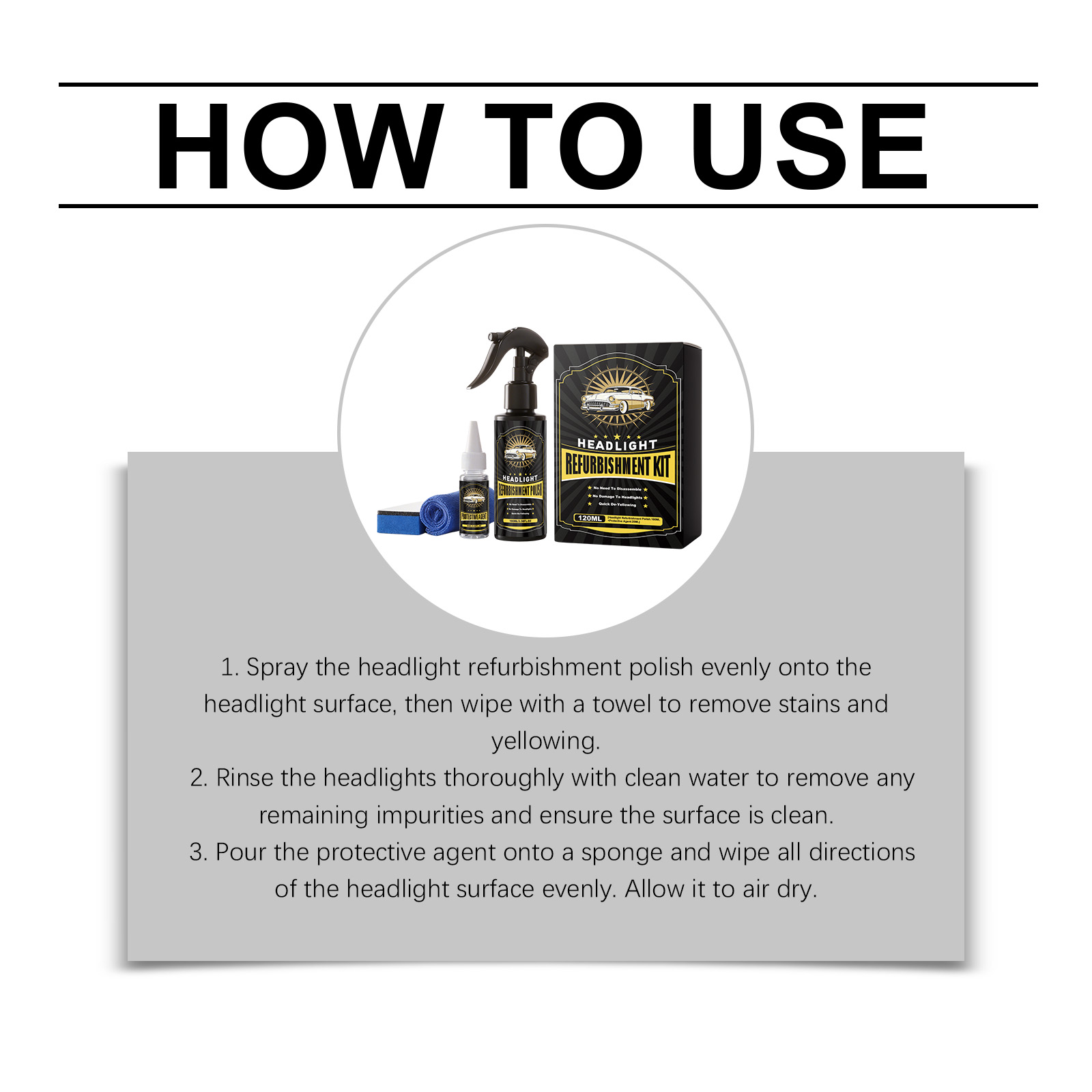 Car Headlight Care Kit Renovate Polish Clean Protect Brighten Clear Vision Lamp Surface
