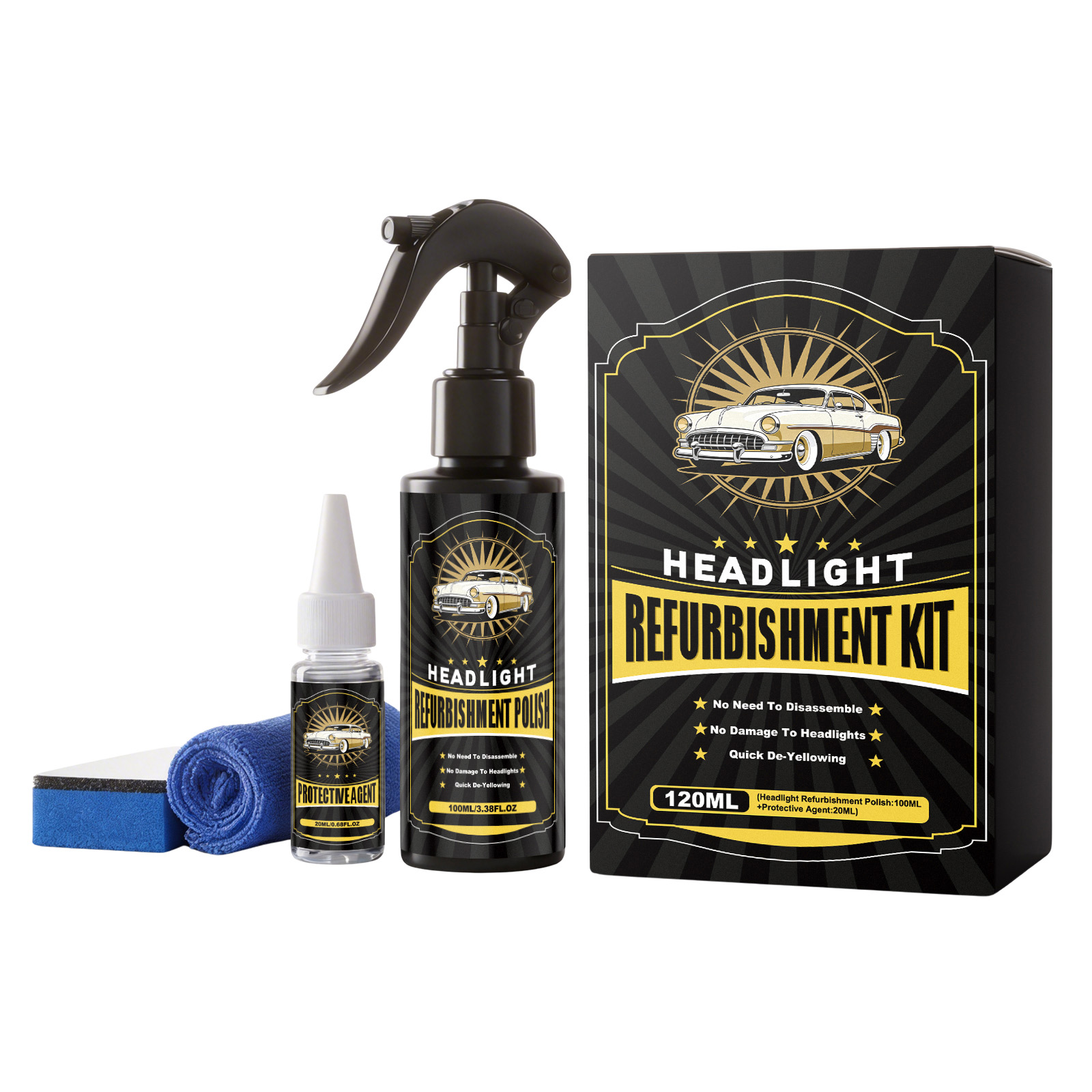 Car Headlight Care Kit Renovate Polish Clean Protect Brighten Clear Vision Lamp Surface