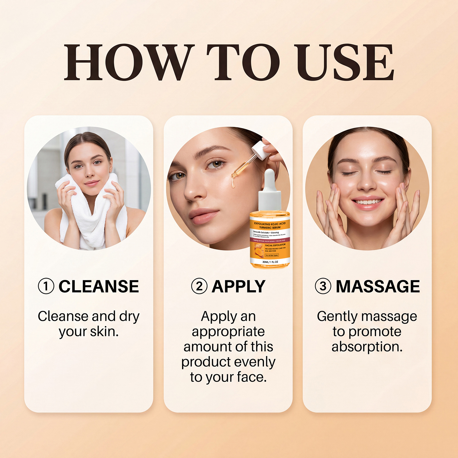 Kojic Turmeric Exfoliating Skin Serum Mild Formula Hydrating Refreshing Non Greasy Bright Smooth Facial Skin