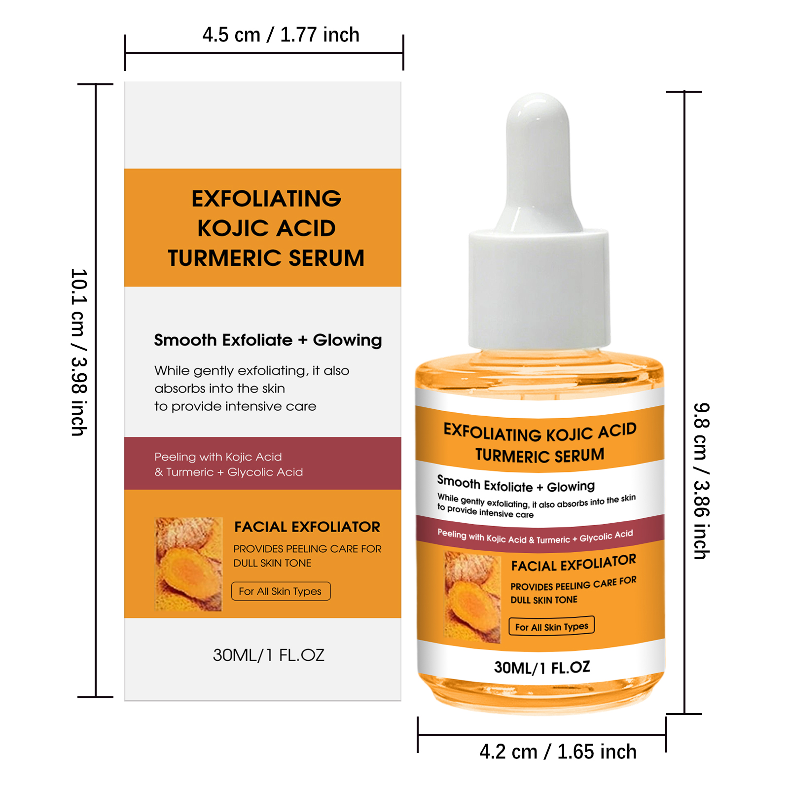 Kojic Turmeric Exfoliating Skin Serum Mild Formula Hydrating Refreshing Non Greasy Bright Smooth Facial Skin