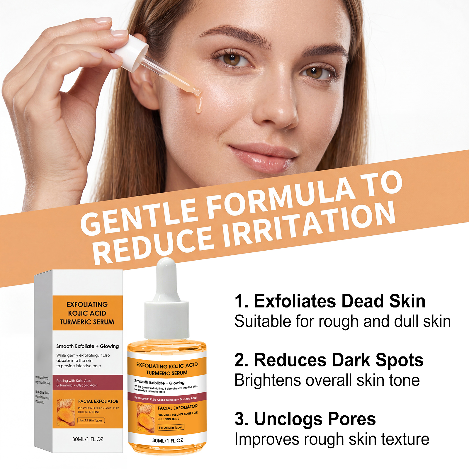 Kojic Turmeric Exfoliating Skin Serum Mild Formula Hydrating Refreshing Non Greasy Bright Smooth Facial Skin