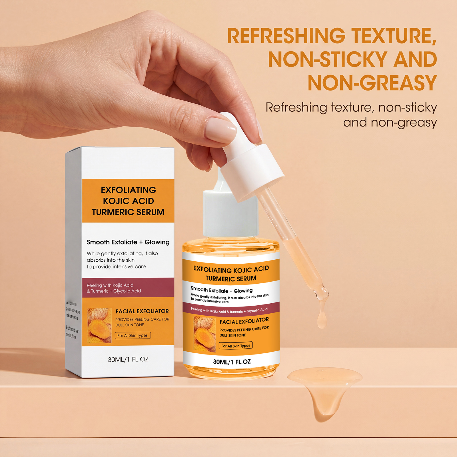Kojic Turmeric Exfoliating Skin Serum Mild Formula Hydrating Refreshing Non Greasy Bright Smooth Facial Skin