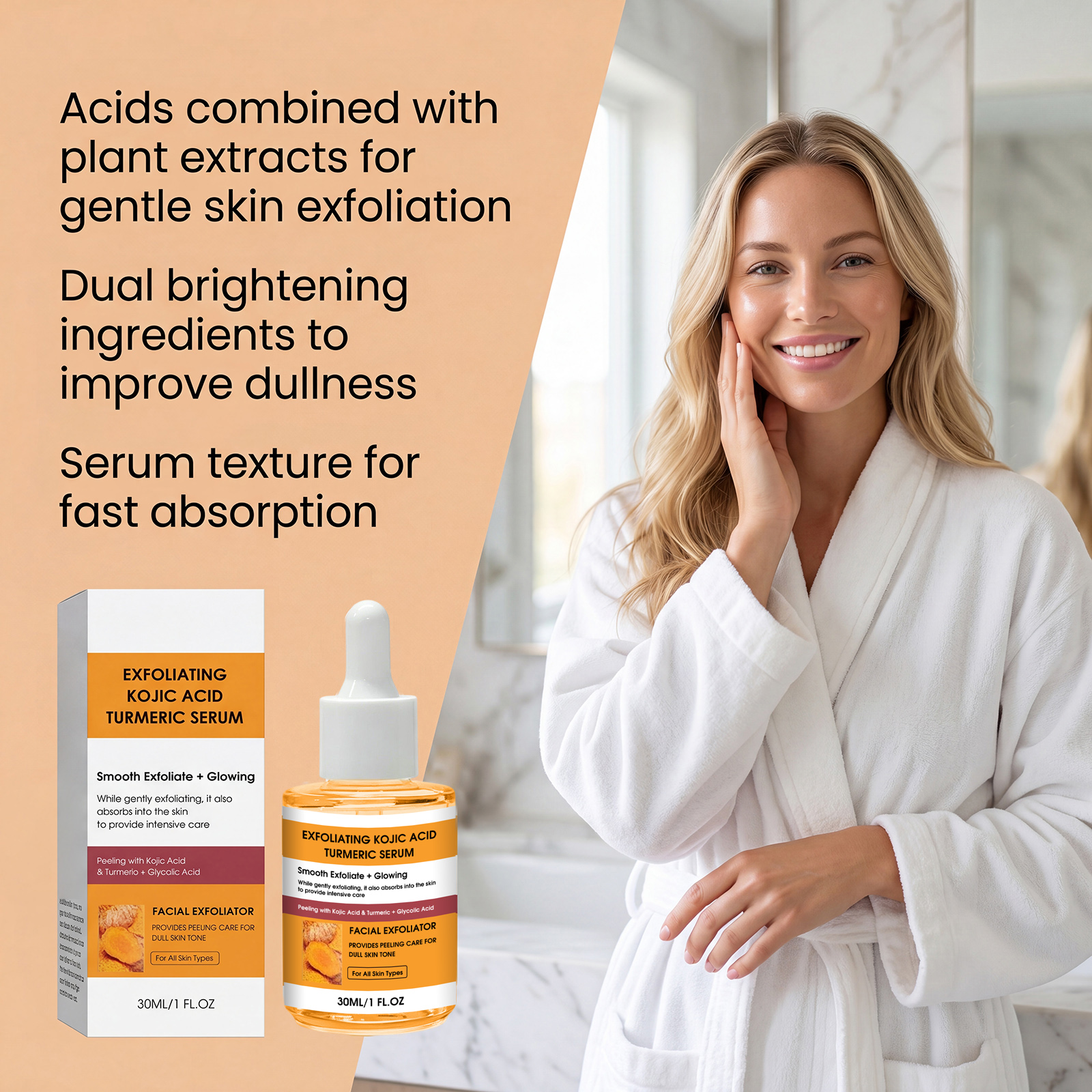Kojic Turmeric Exfoliating Skin Serum Mild Formula Hydrating Refreshing Non Greasy Bright Smooth Facial Skin