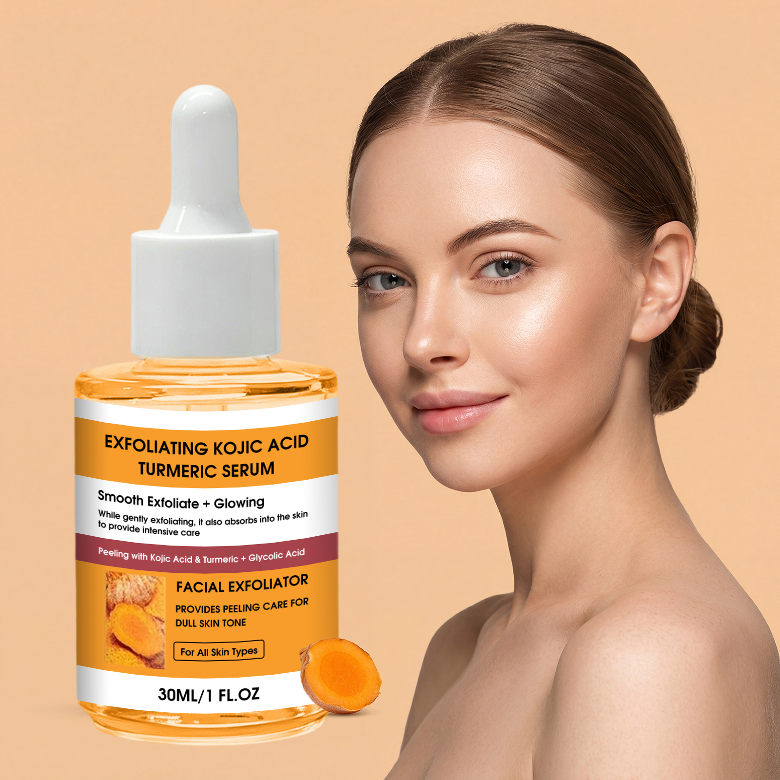Kojic Turmeric Exfoliating Skin Serum Mild Formula Hydrating Refreshing Non Greasy Bright Smooth Facial Skin