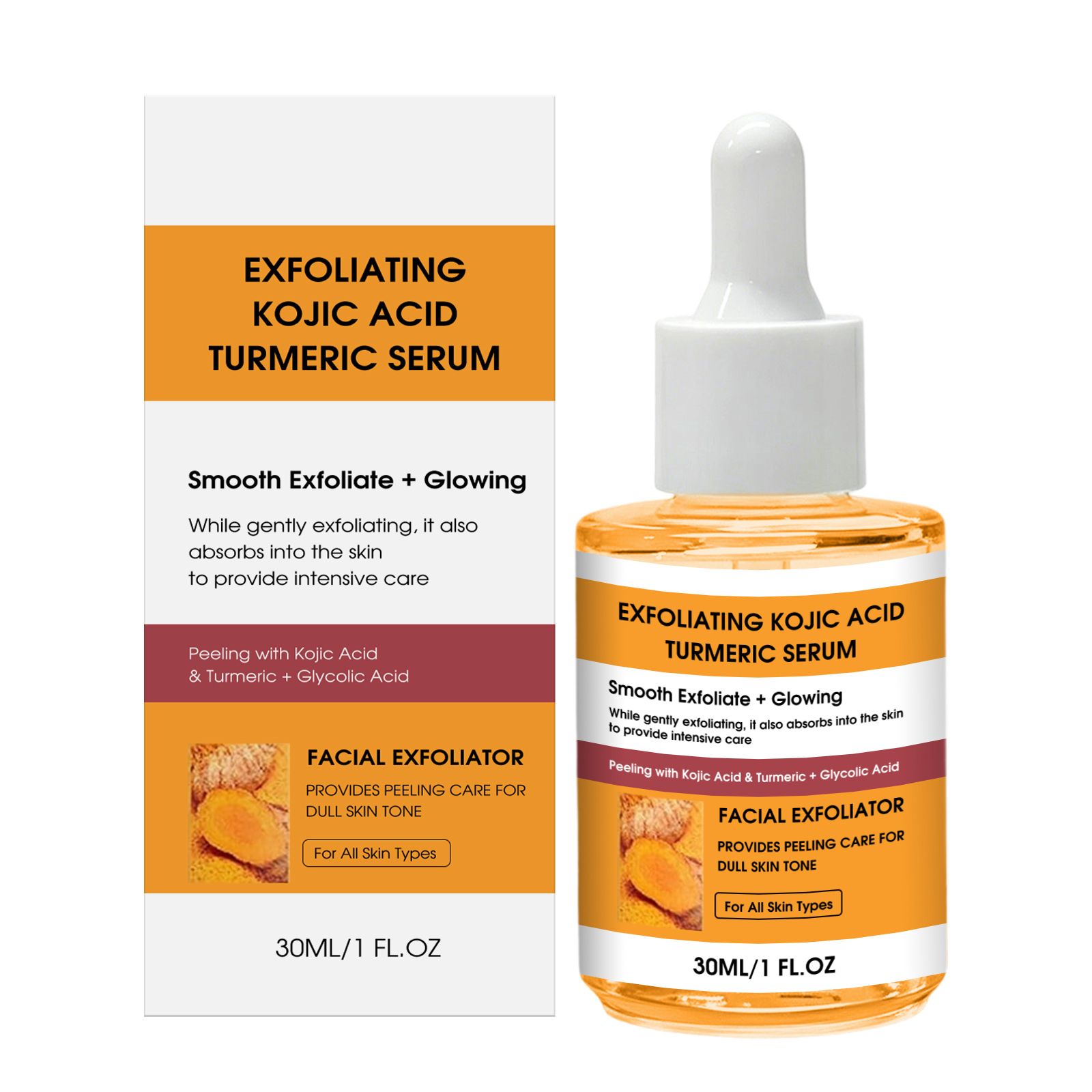 Kojic Turmeric Exfoliating Skin Serum Mild Formula Hydrating Refreshing Non Greasy Bright Smooth Facial Skin