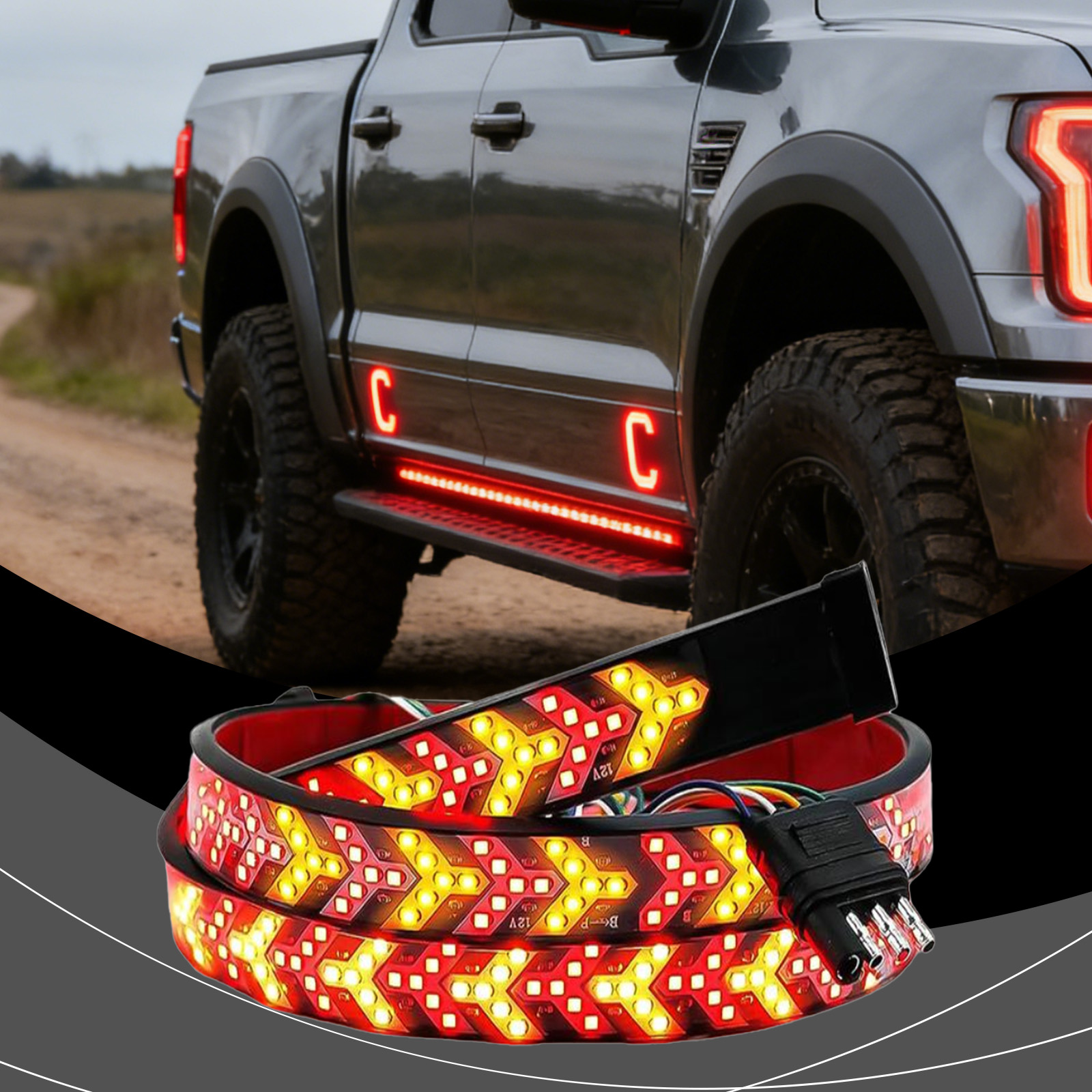 Led Taillight Warning Lamp Waterproof Durable Red Yellow Dual Color Flowing Steering Multifunction Brake Turning Rear Lamp