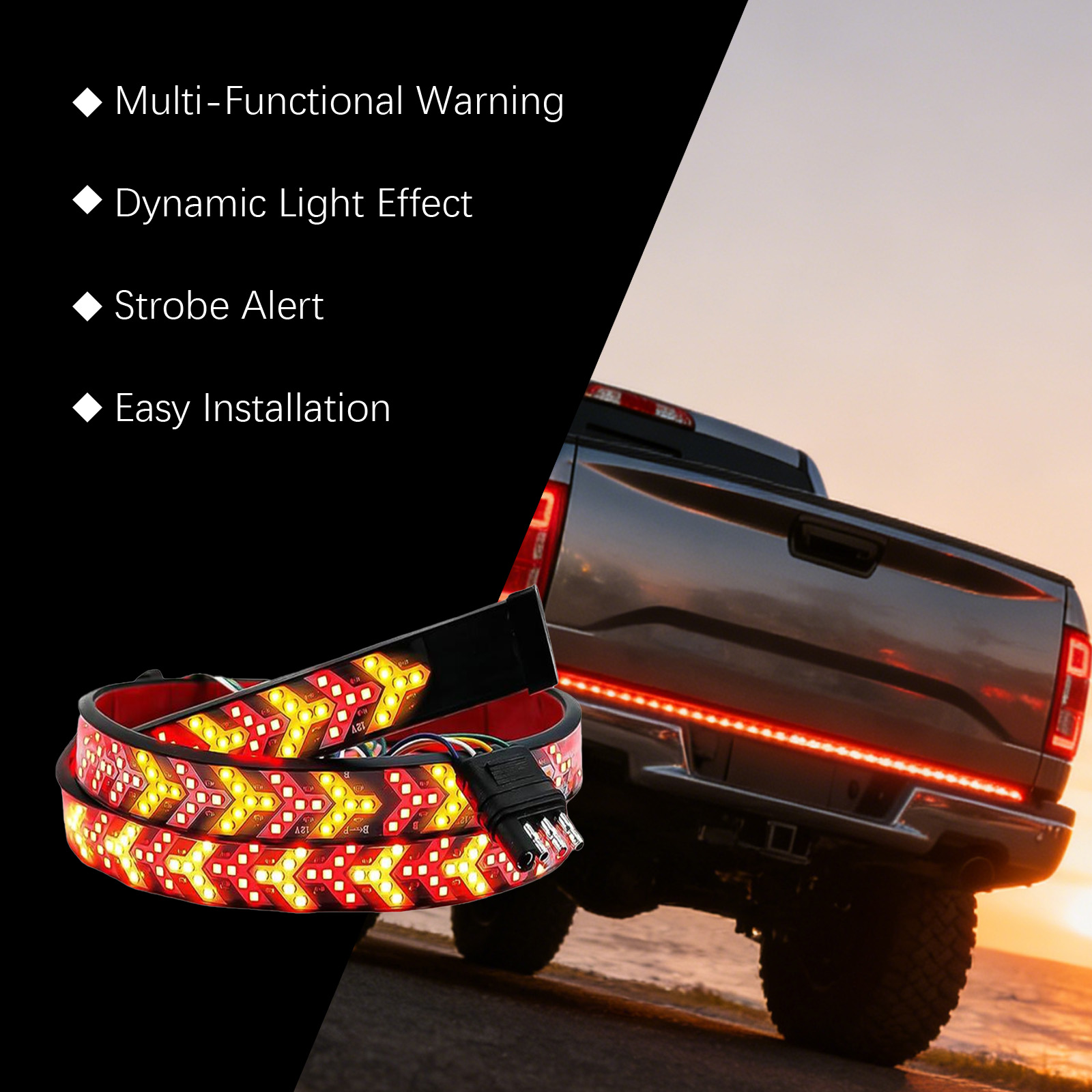 Led Taillight Warning Lamp Waterproof Durable Red Yellow Dual Color Flowing Steering Multifunction Brake Turning Rear Lamp