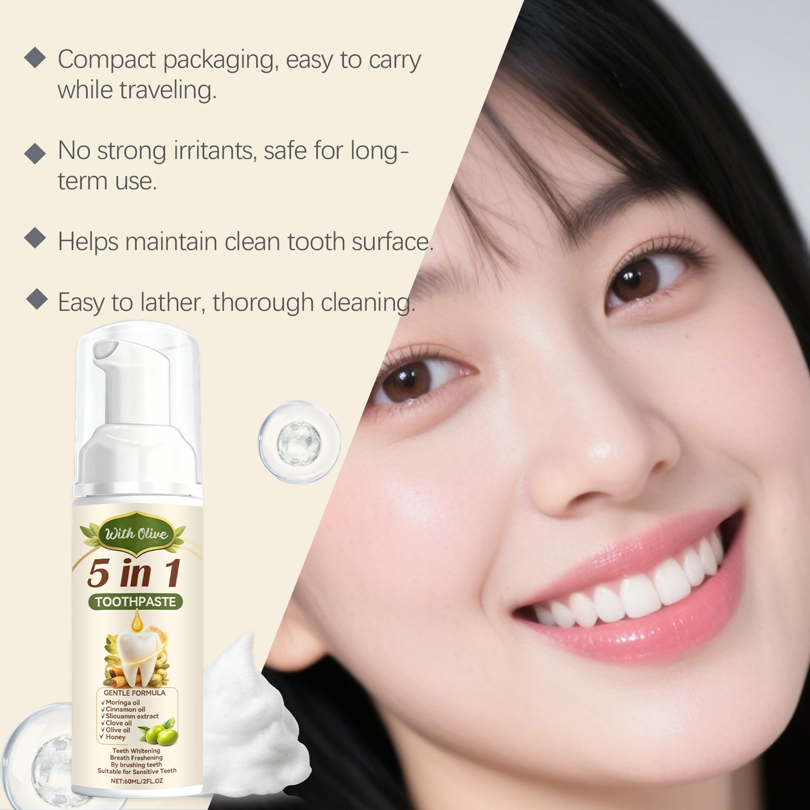 Olive Toothpaste Deep Clean Oral Cavity Refresh Breath Brighten Teeth Boost Charm