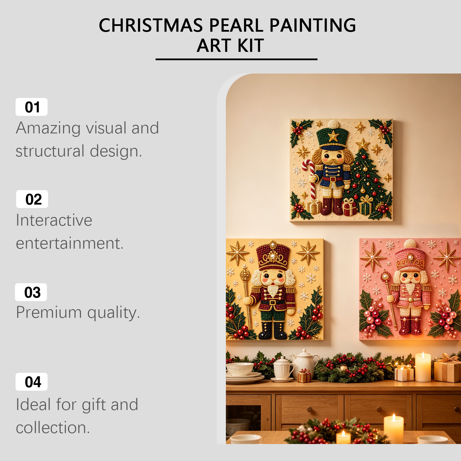(Christmas Tree) Christmas Pearl Painting Art Set Shiny Beads 3D Texture Art Christmas Festival Ornaments