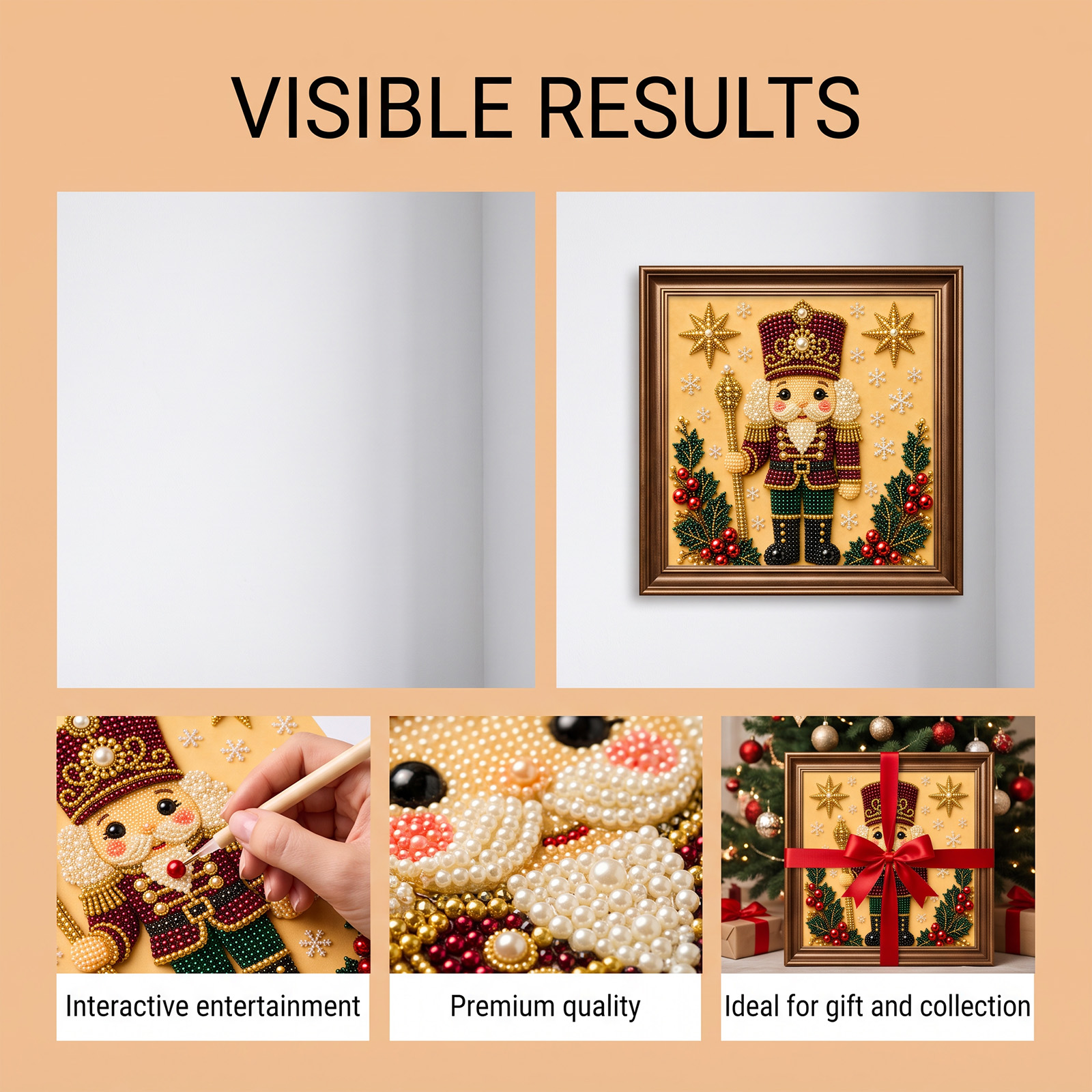 (Christmas Tree) Christmas Pearl Painting Art Set Shiny Beads 3D Texture Art Christmas Festival Ornaments