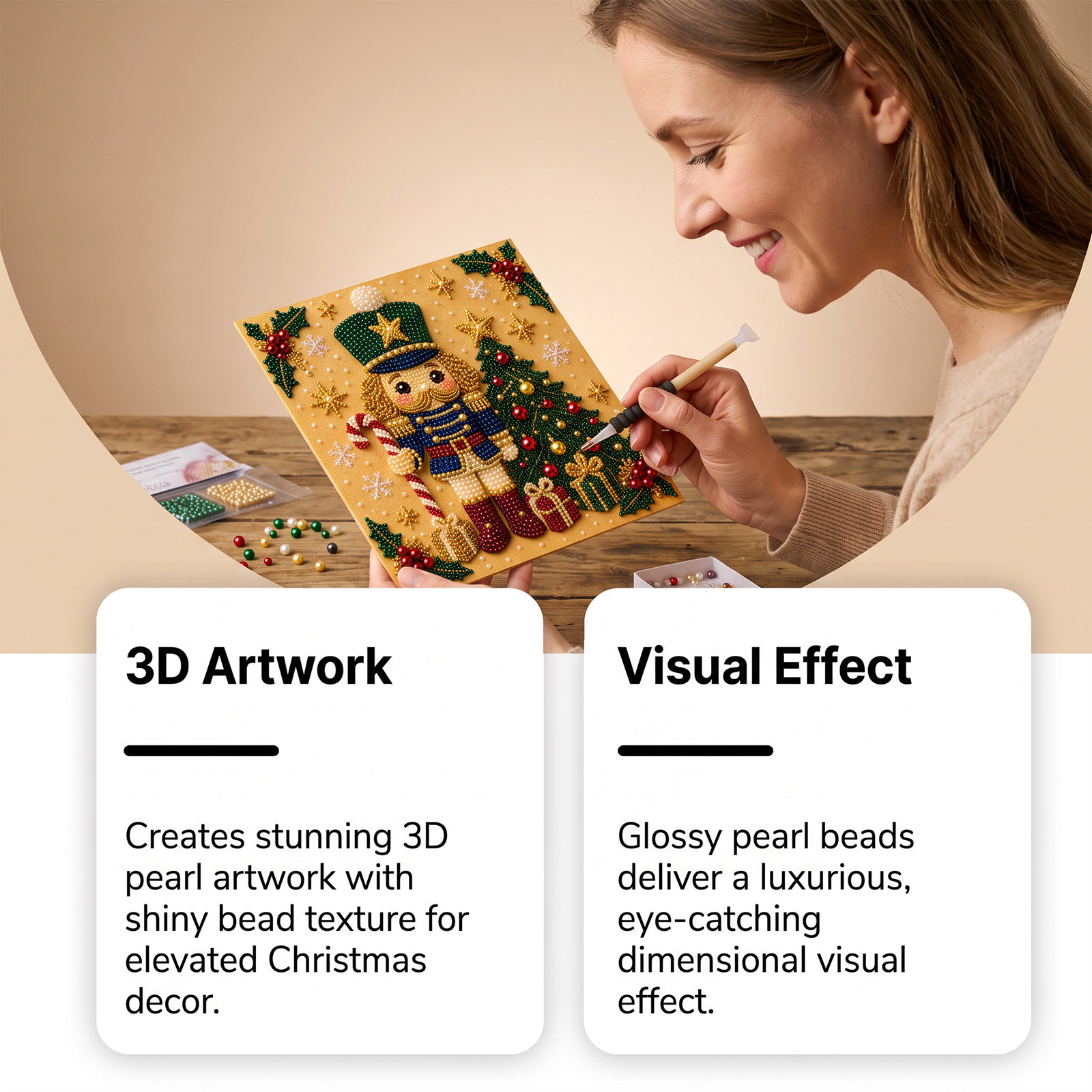 (Christmas Tree) Christmas Pearl Painting Art Set Shiny Beads 3D Texture Art Christmas Festival Ornaments