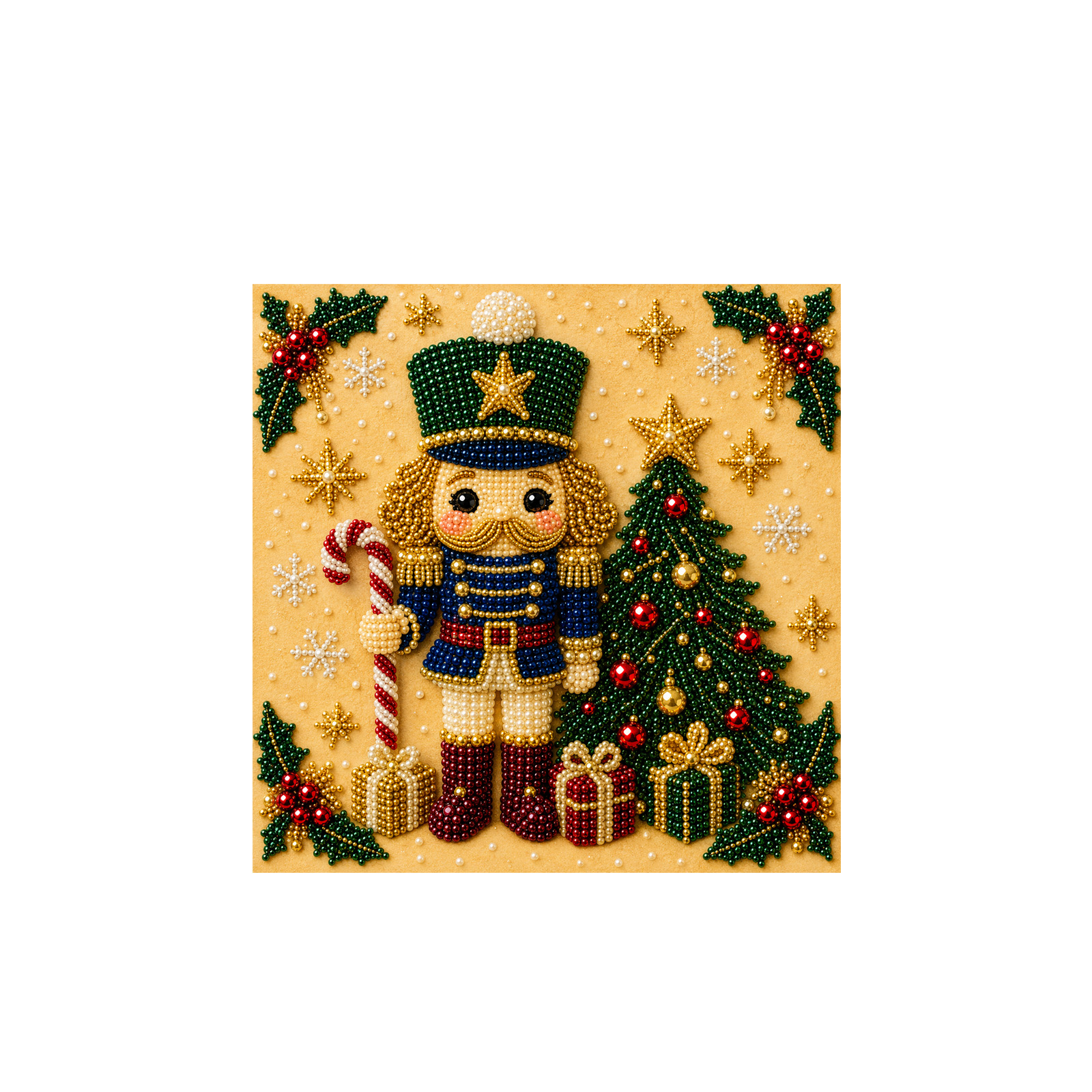 (Christmas Tree) Christmas Pearl Painting Art Set Shiny Beads 3D Texture Art Christmas Festival Ornaments