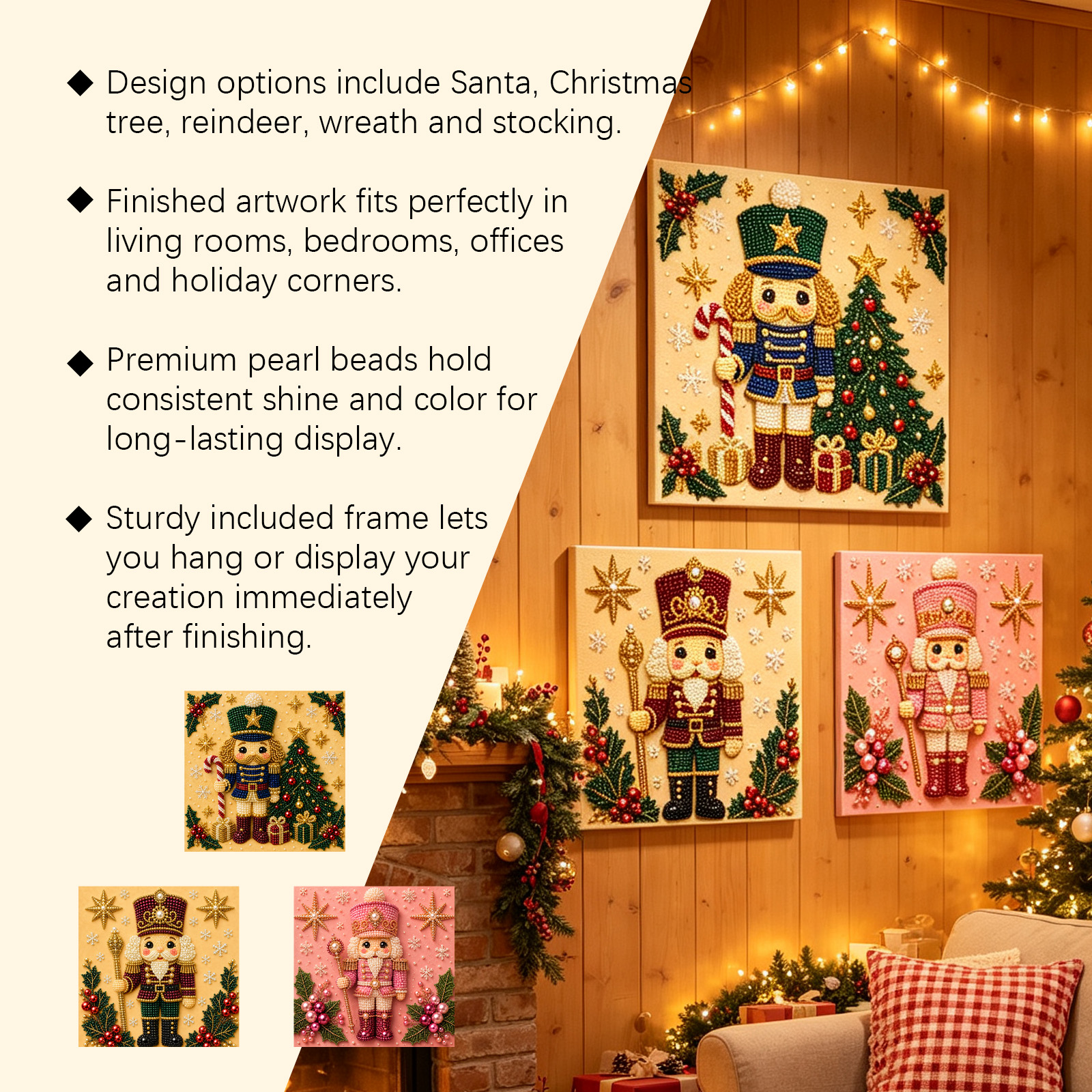 (Christmas Tree) Christmas Pearl Painting Art Set Shiny Beads 3D Texture Art Christmas Festival Ornaments
