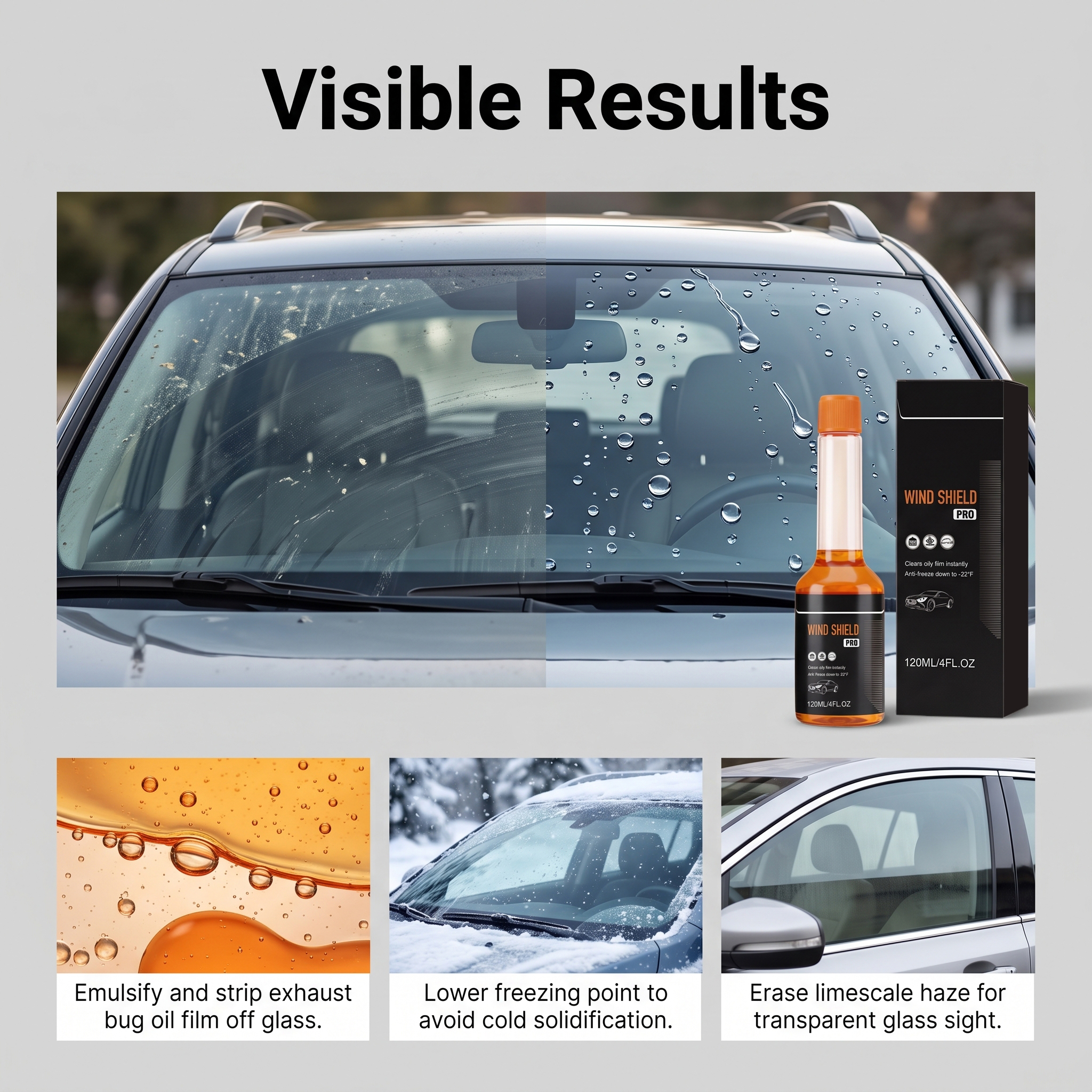 Windshield Care Liquid Window Glass Cleaning Stain Removal Gloss Clear Vision Daily Clean Care