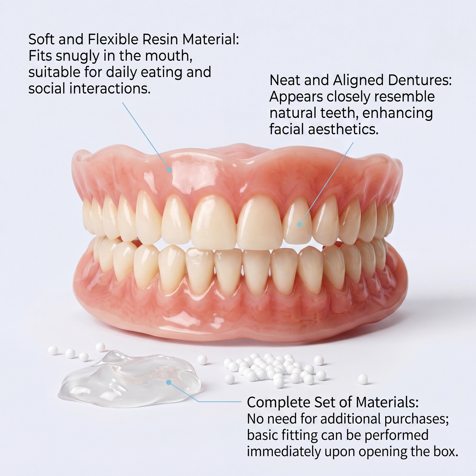 Denture Modification Kit Comfortable Fit Realistic Look Easy Care Flexible Resin Denture Restoration Tool