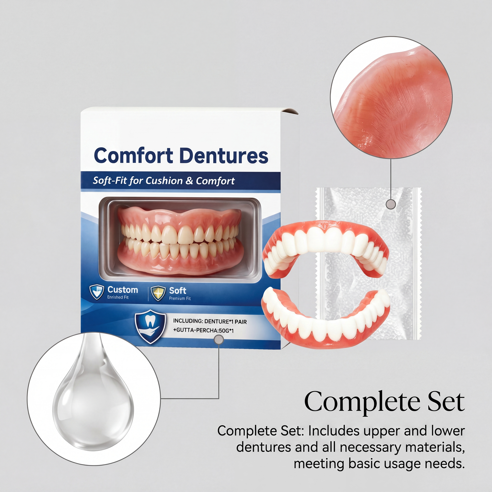 Denture Modification Kit Comfortable Fit Realistic Look Easy Care Flexible Resin Denture Restoration Tool
