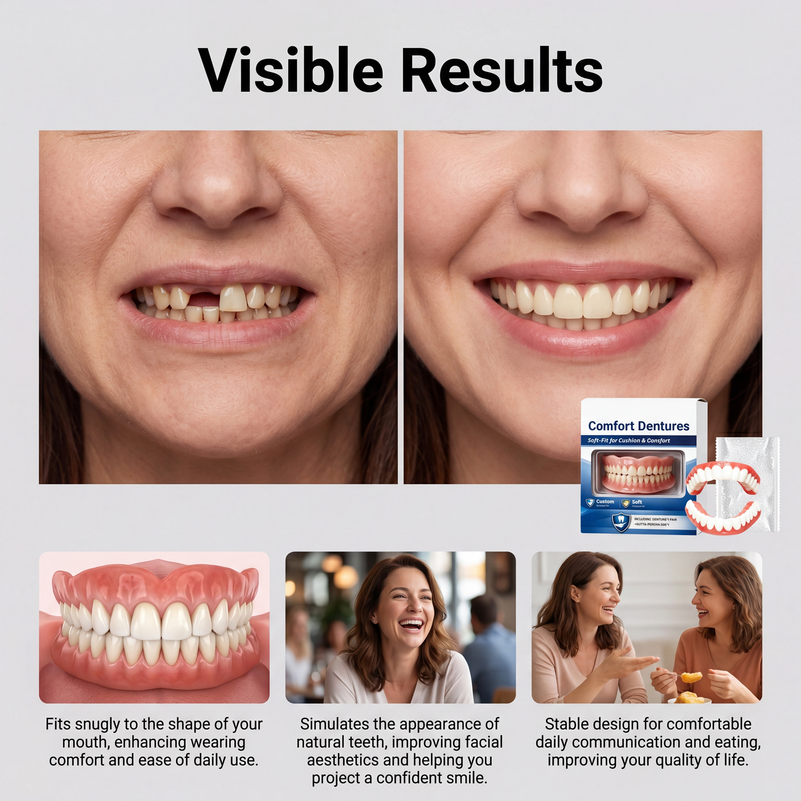 Denture Modification Kit Comfortable Fit Realistic Look Easy Care Flexible Resin Denture Restoration Tool