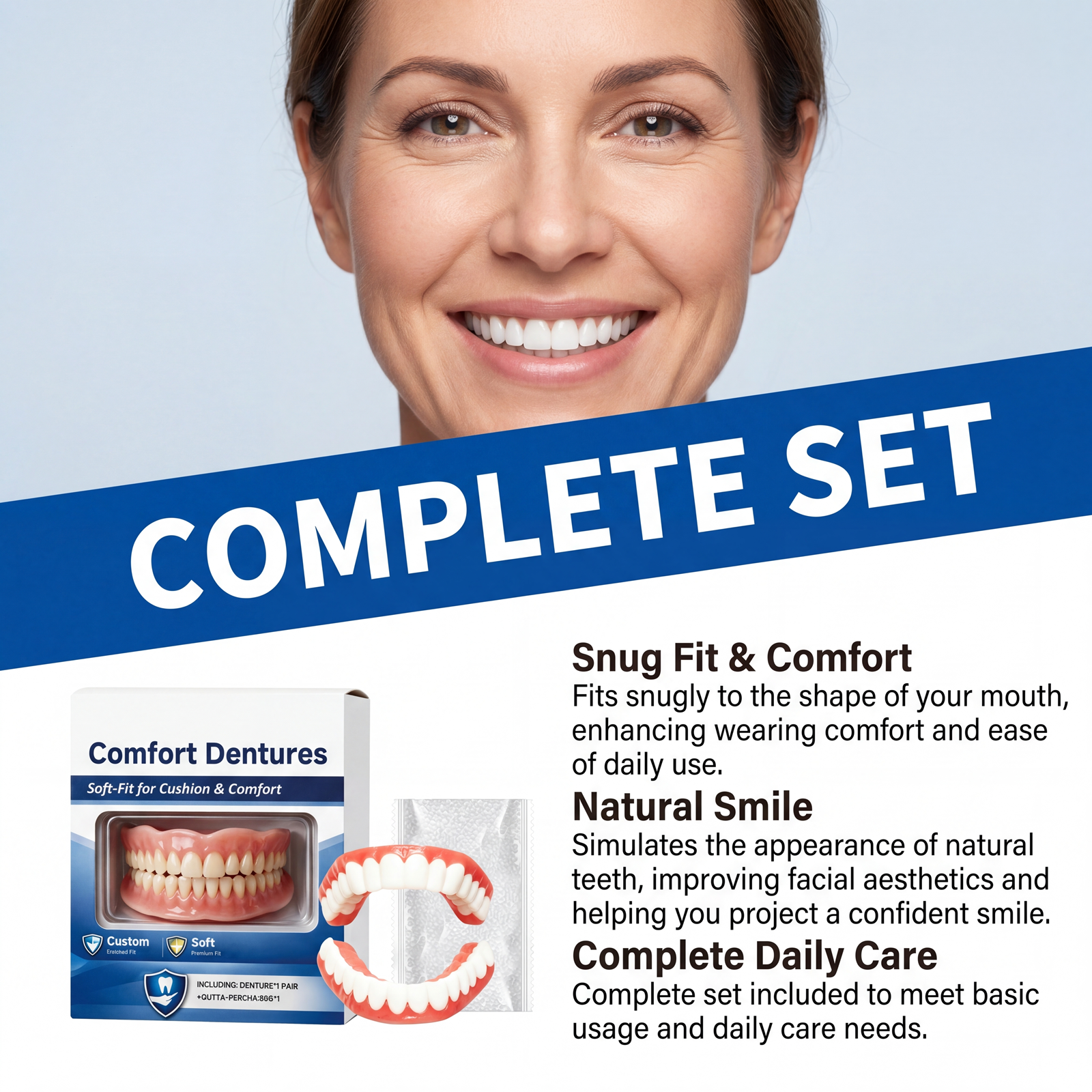 Denture Modification Kit Comfortable Fit Realistic Look Easy Care Flexible Resin Denture Restoration Tool