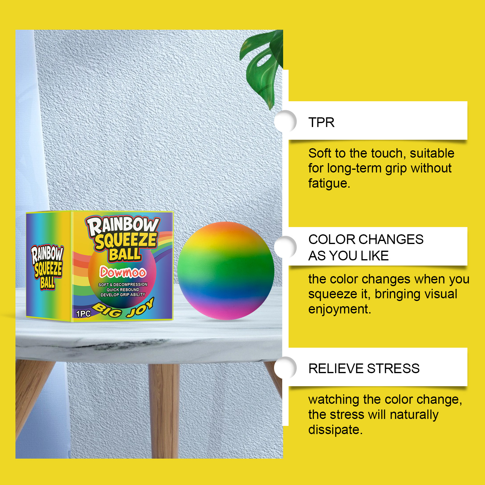 Dowmoo Rainbow Stress Ball Squishy Slow Rebound Stress Relief Toy Soft Gel Squeeze